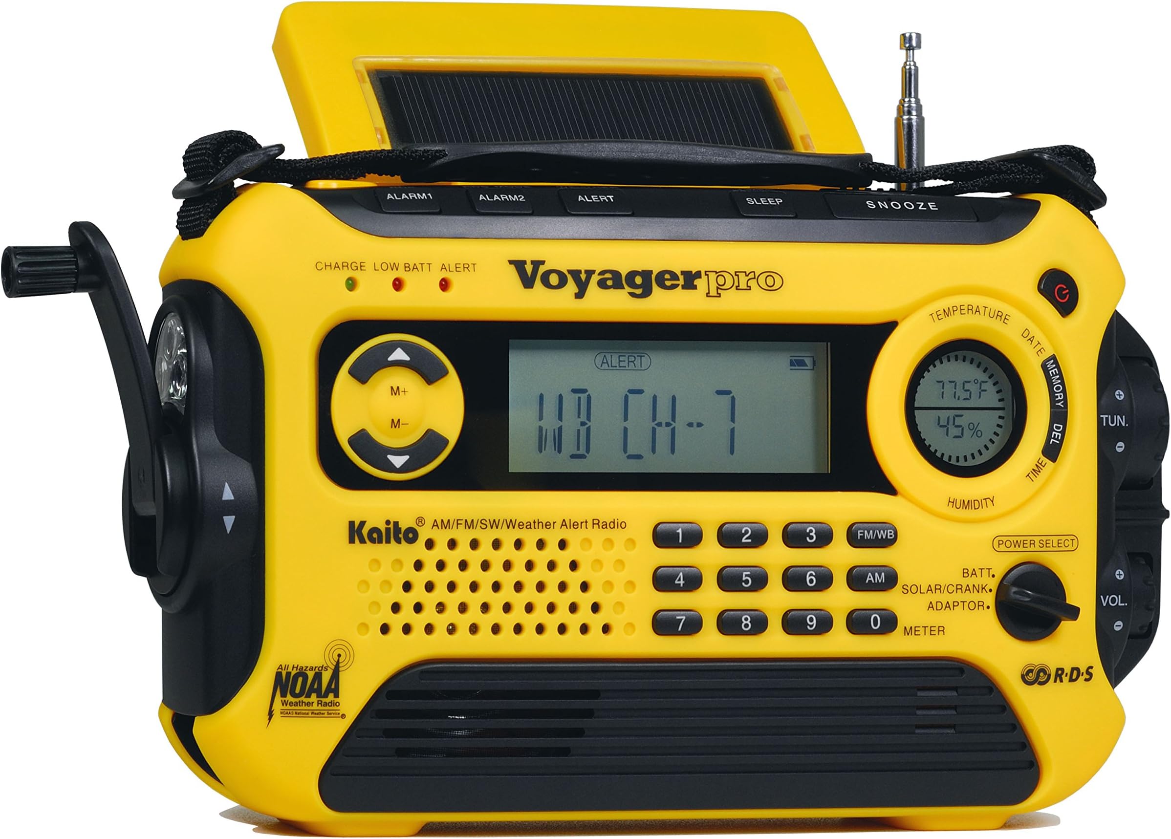 Voyager Pro KA600 Digital Solar Dynamo Crank Wind Up AM/FM/LW/SW & NOAA Weather Emergency Radio with Alert, RDS & Smart Phone Charger, Yellow