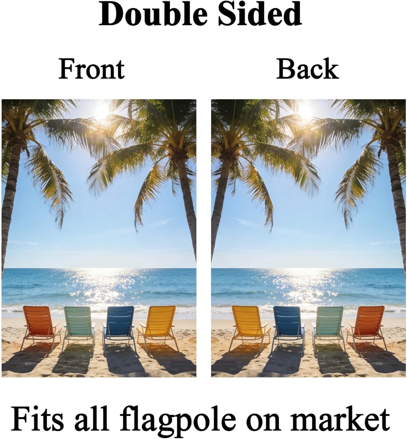 Summer Beach Tropical Colorful Chairs Palm Tree Sea Ocean Nature House Flag 28" x 40" Double Sided Polyester Welcome Large Yard Garden Flag Banners for Patio Lawn Home Outdoor Decor