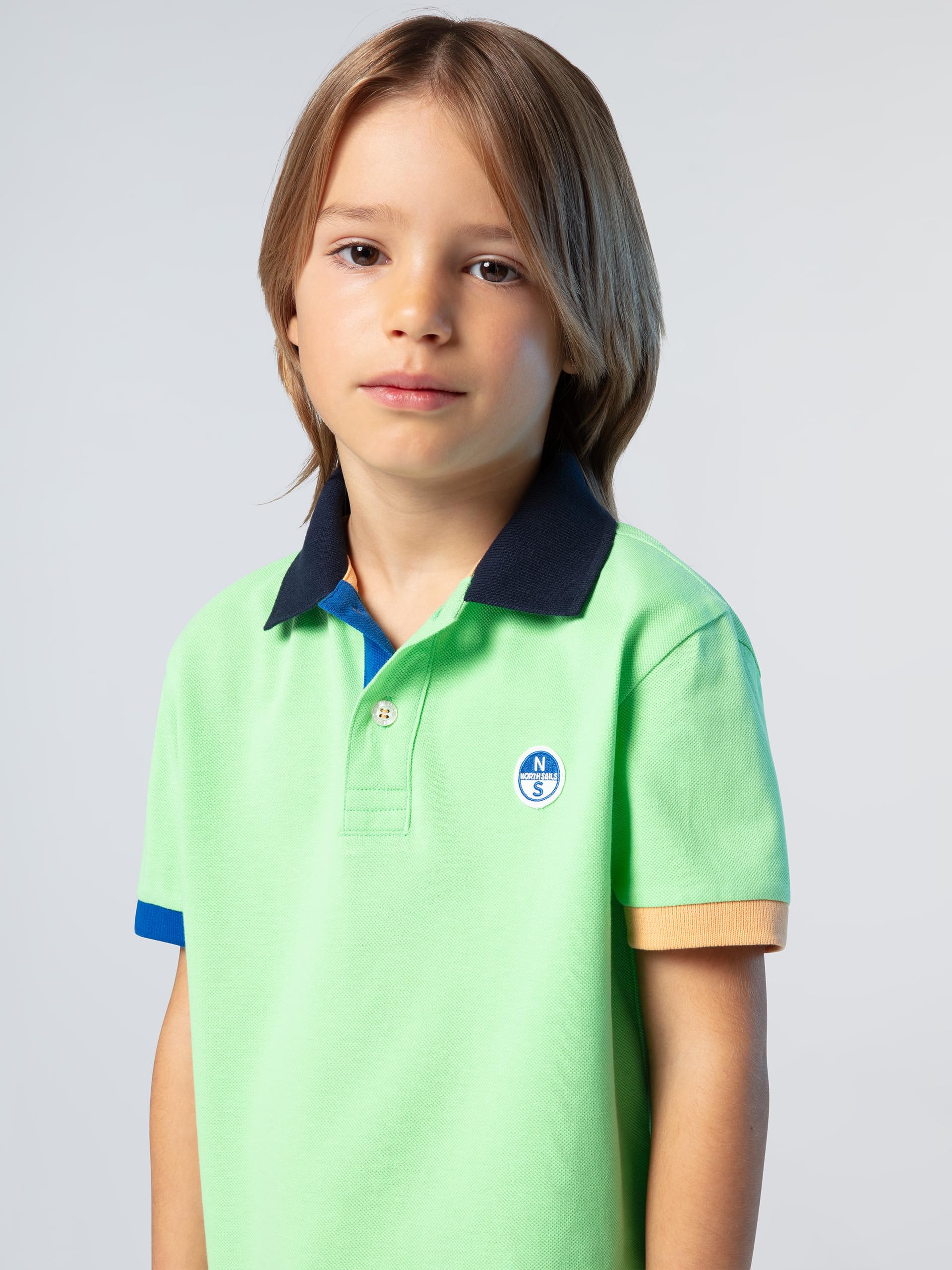 NORTH SAILS Polo Bambino in piqué di Cotone Organico con Dettagli a Contrasto