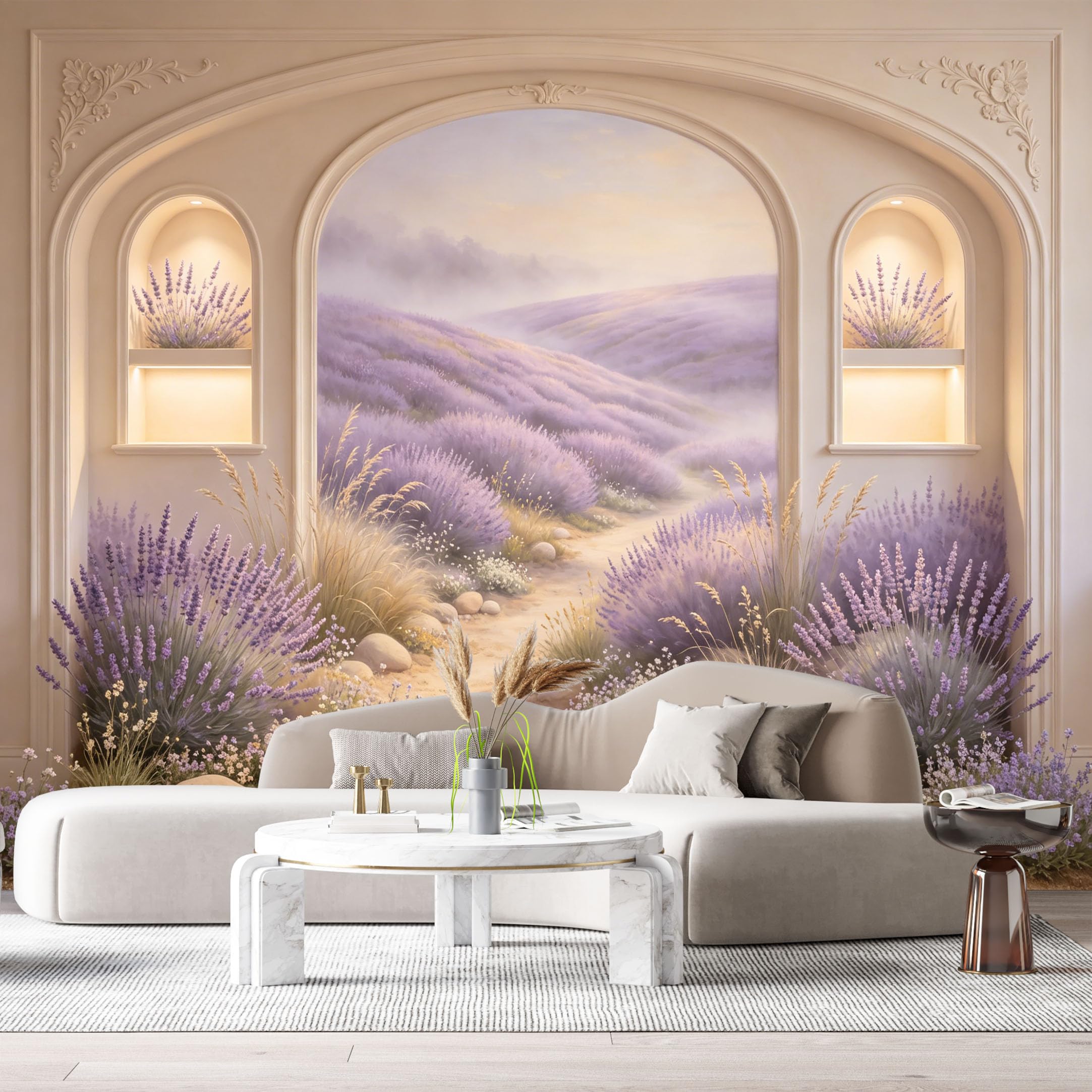 Custom Size Wall Murals Provence Lavender Field Landscape Oil Painting 3D Trompe L'Oeil SelfAdhesiveWall Fabric Removable Wallpaper Wall Decor for Living Room Bedroom Bathroom