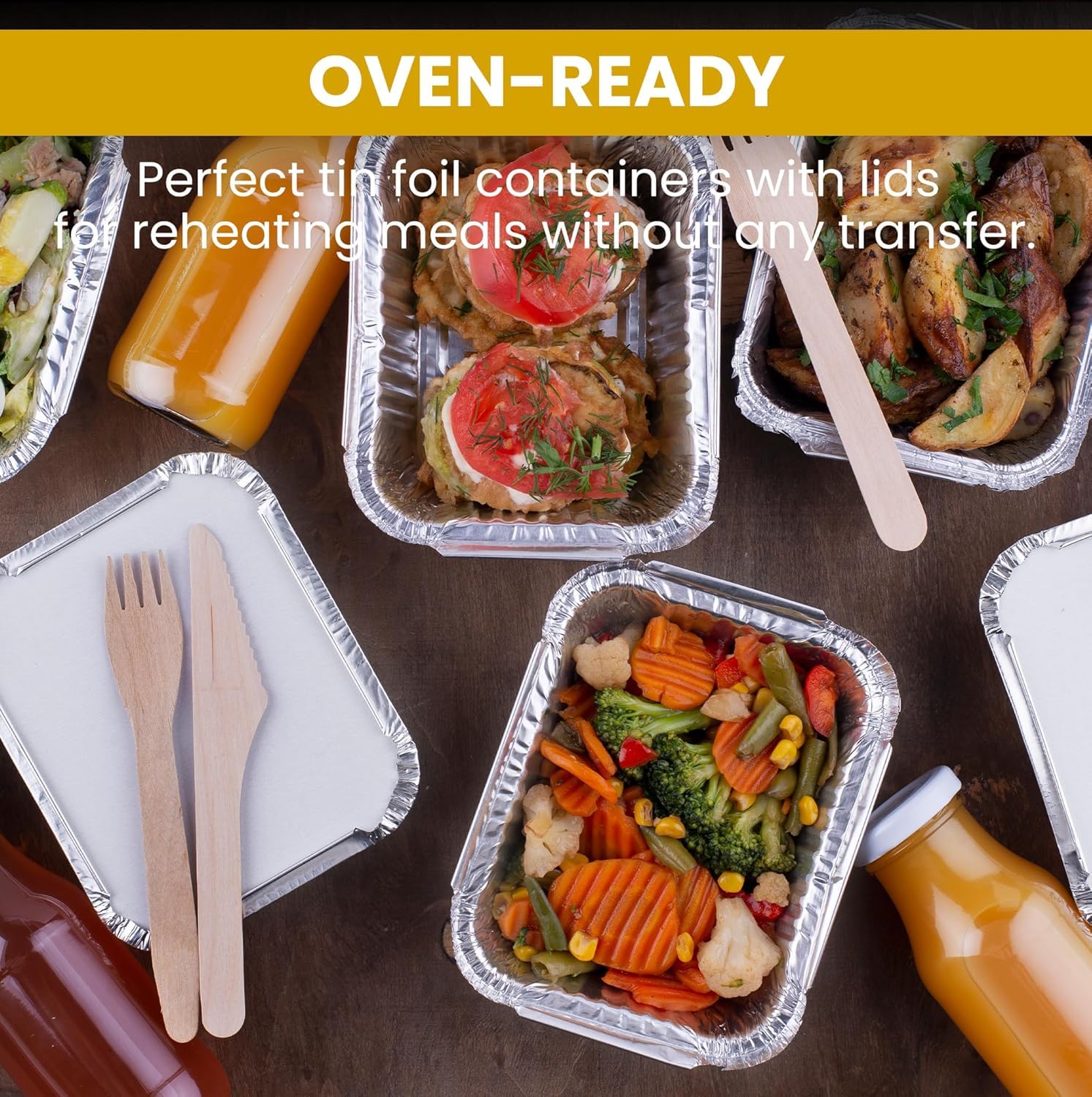 Superior Lot de 50 récipients en aluminium avec couvercles – 0,5 L – Plateaux alimentaires pour la préparation des repas, plateaux en aluminium pour la cuisson, le rôtissage, les plats à emporter et