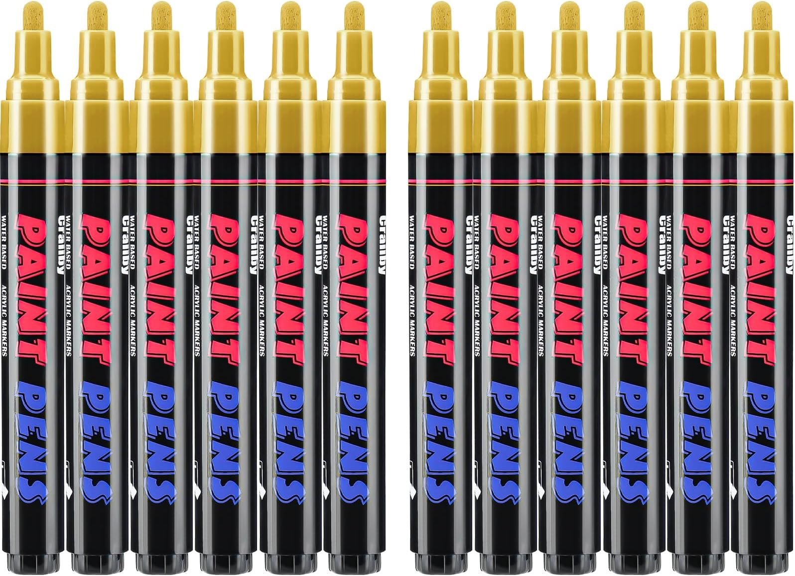 Craiiby Gold Paint Pens Paint Markers - 12 Pack Permanent Quick Dry Waterproof Marker Pens for Rocks Wood Fabric Plastic Canvas Glass Mugs Metal Tire Stone