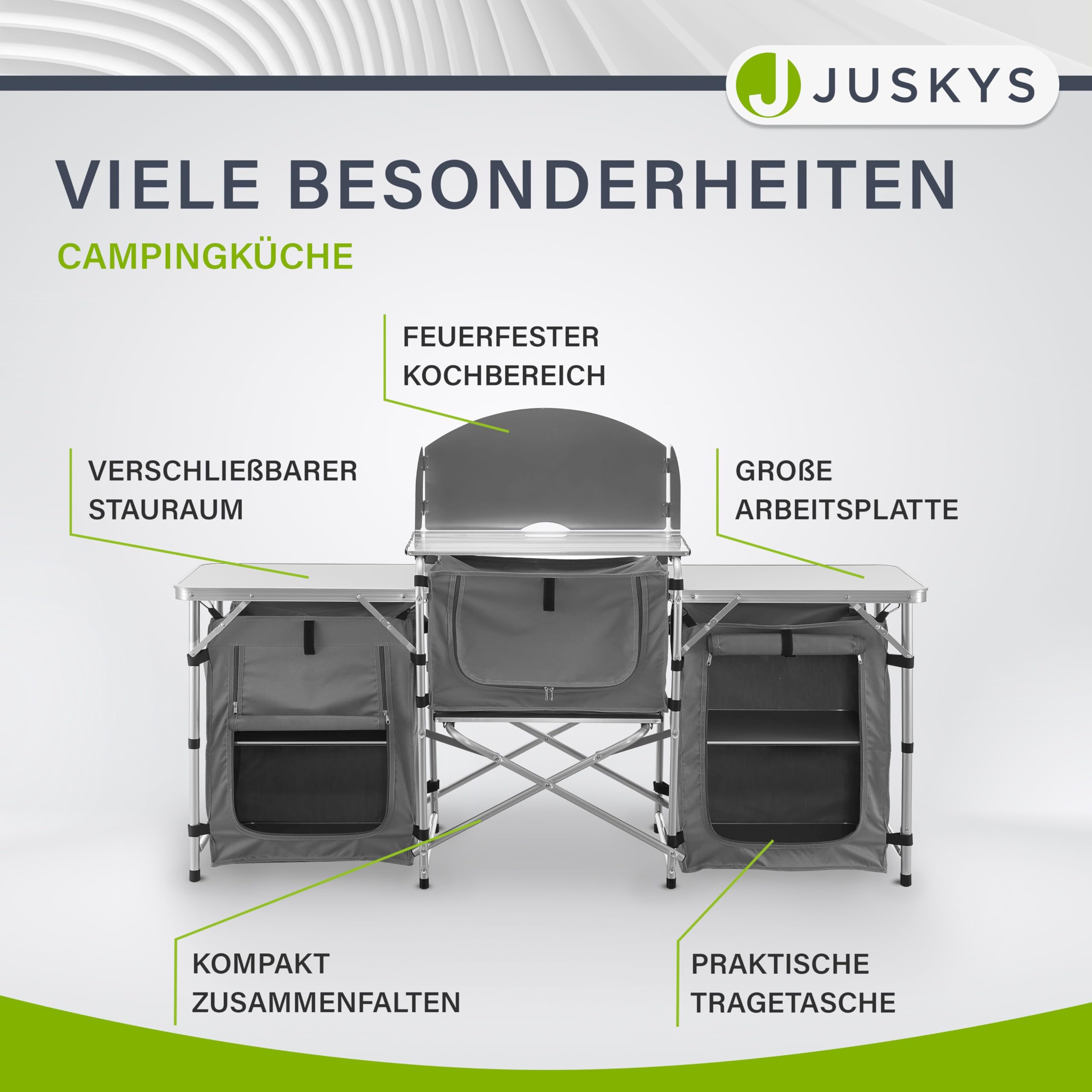 Juskys Składana kuchnia kempingowa z torbą do przenoszenia - wodoodporna, nierdzewna - Outdoor Camping Kuchnia Składana szafka kempingowa - składana kuchnia z szafką
