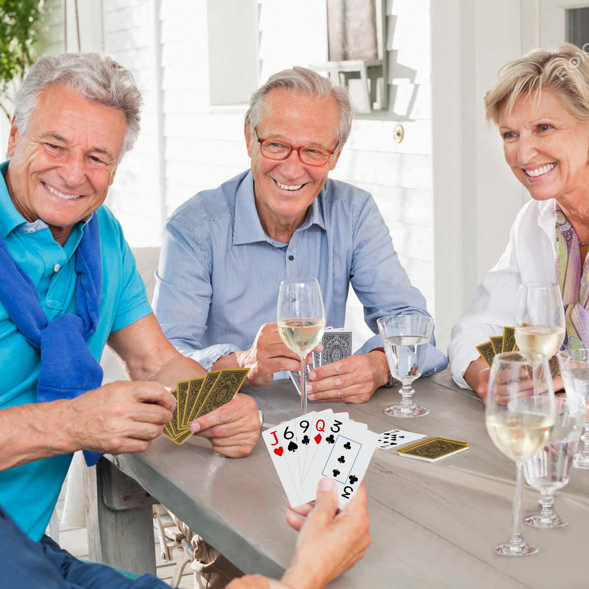 Etyishe Lot de 6 cartes à jouer en plastique imperméables pour adultes, lot de cartes de poker Jumbo Index