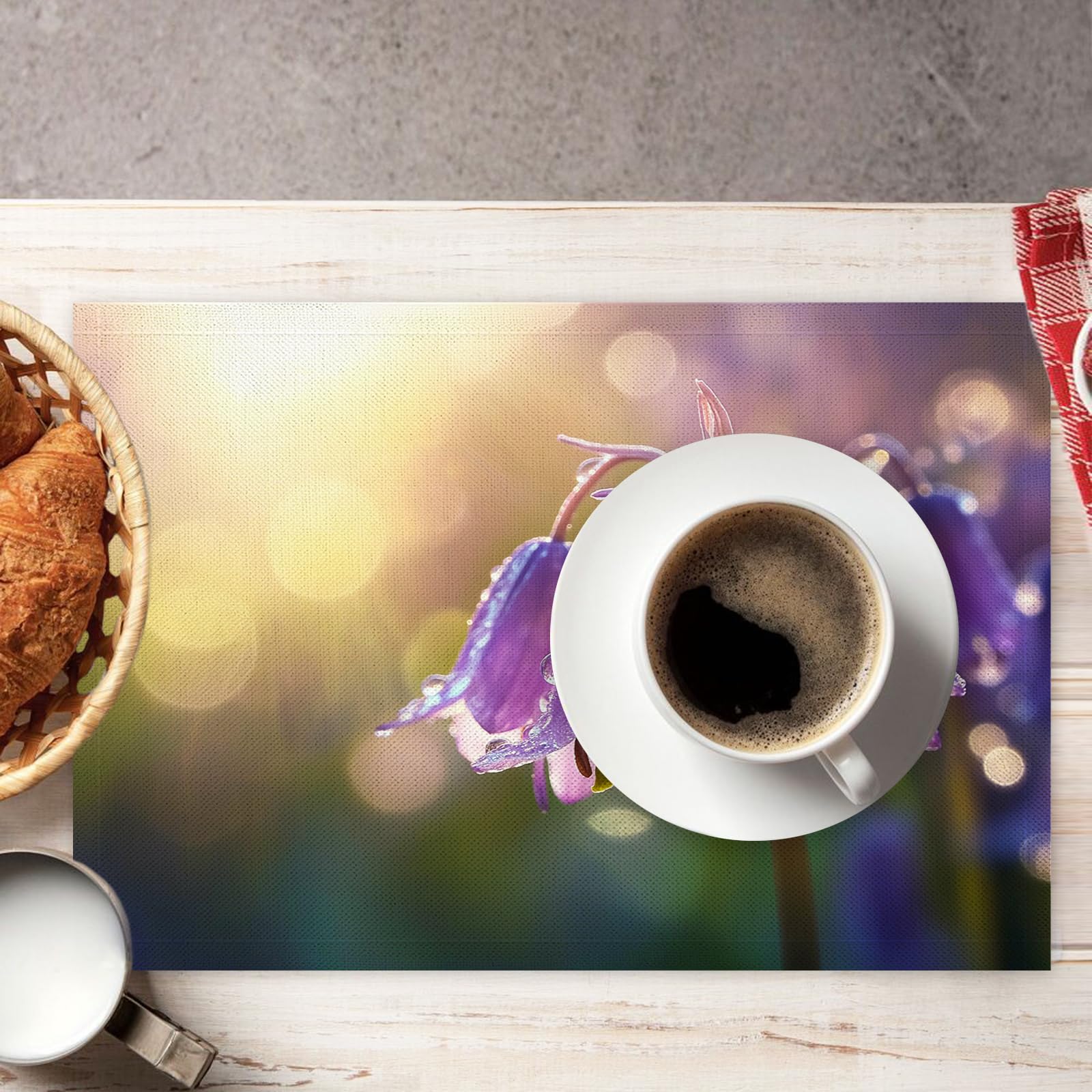 30×45cm Tovaglietta Americana Paesaggio in Cotone Lino Rettangolare - Tovagliette Set di 8 Campanula Resistente al Calore per La Cucina, Il L'Ufficio
