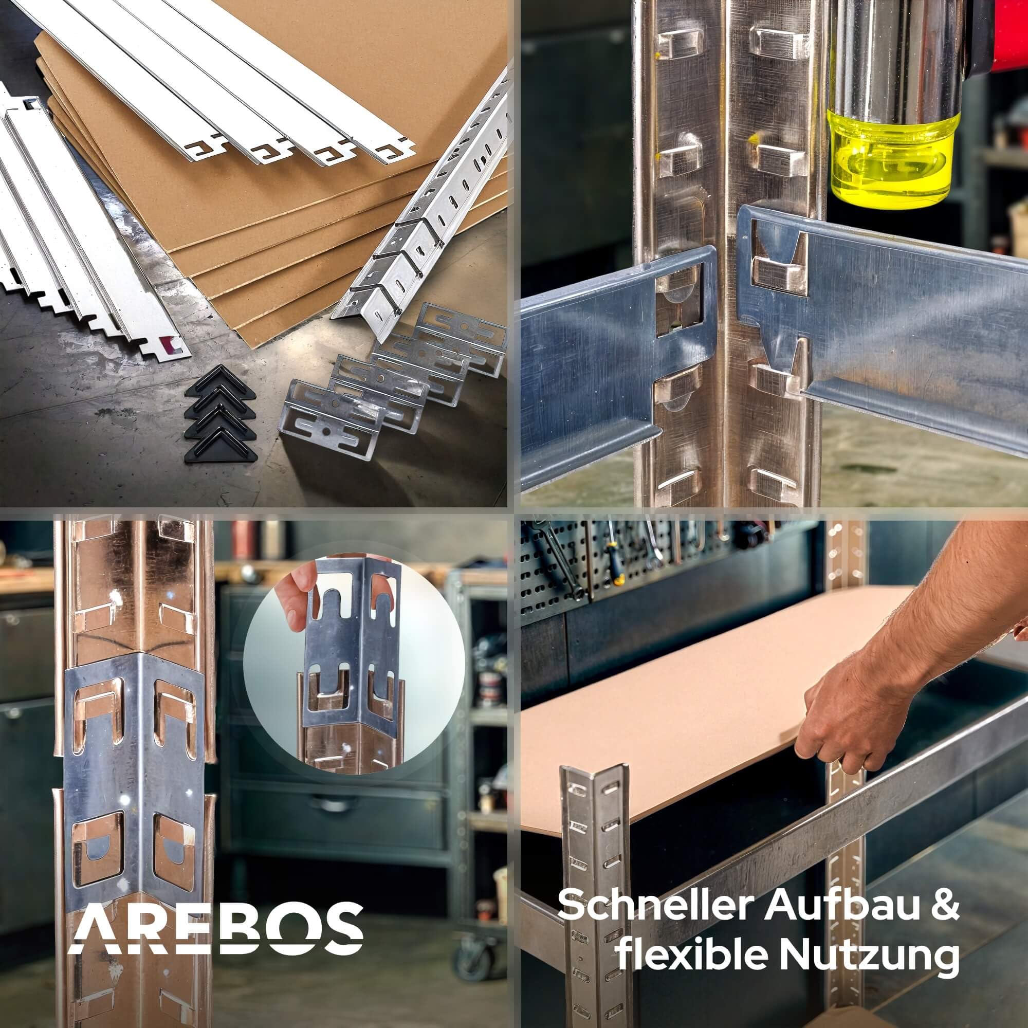 Arebos 2er Set Schwerlastregal 180 x 90 x 40 | 875kg Tragkraft | 0,63 mm | 5 verstellbare MDF-Platten Regal Lagerregal Kellerregal Steckregal Werkstattregal verzinkt