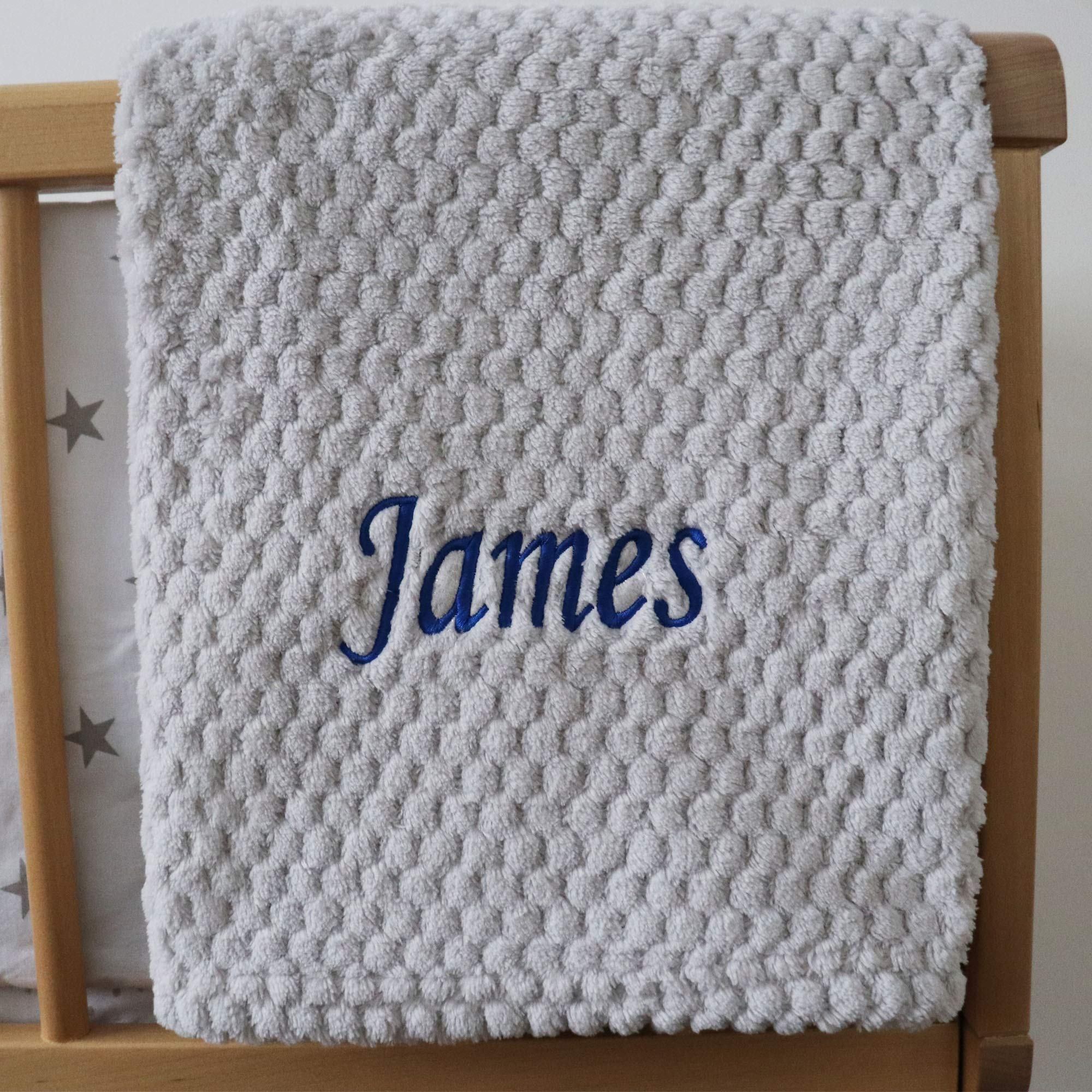 Personalised Baby Blanket Waffle Grey Blue Font Soft Newborn Christening Shower Gift…