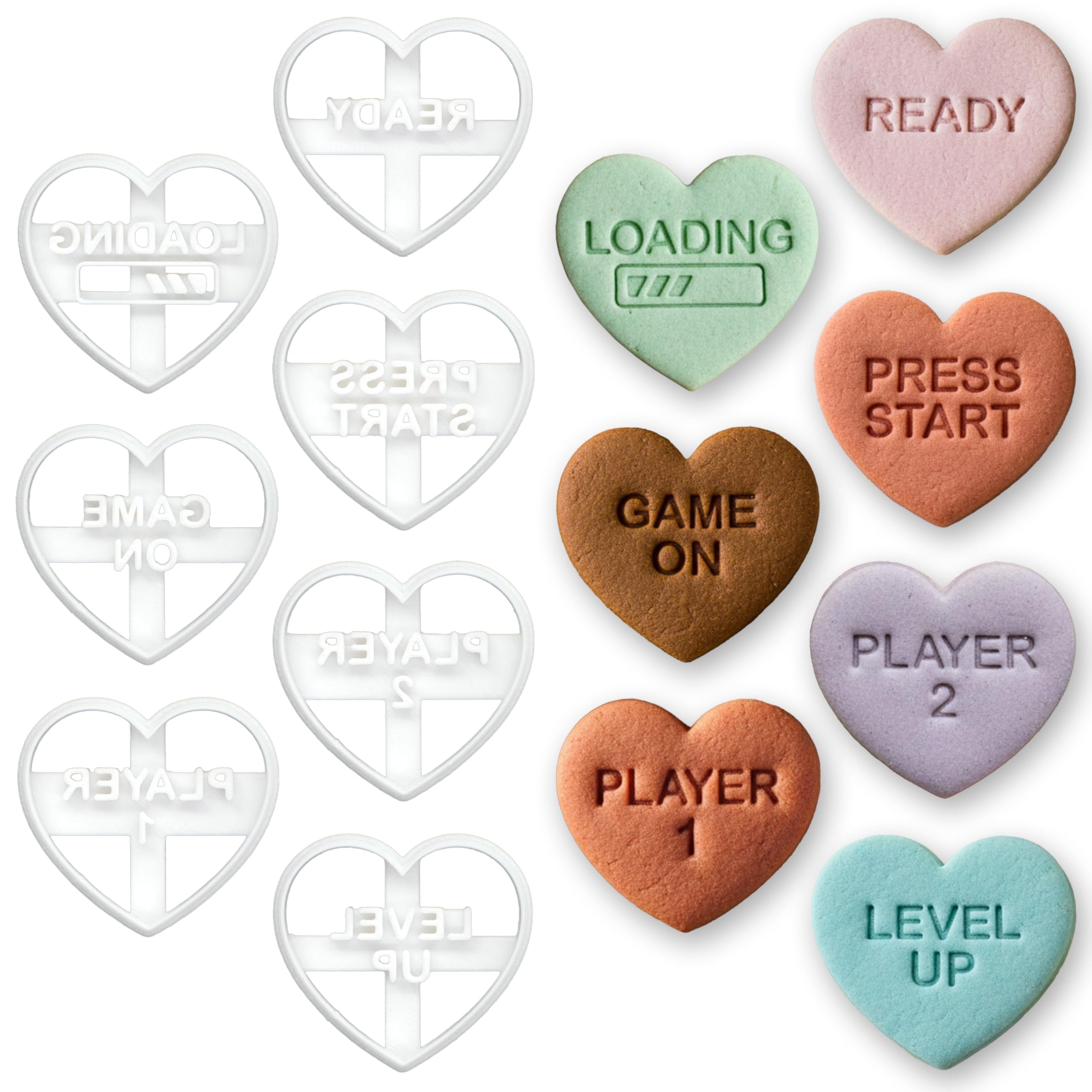 BAKERLOGY Lot de 7 emporte-pièces cœurs Gamer & Geek – Designs gaming pour la Saint-Valentin & soirées date night, biscuits & fondant
