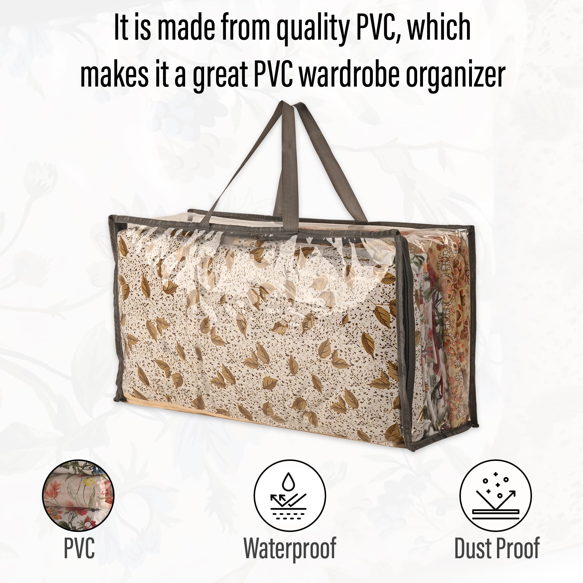 Kuber Industries Wasserdichte Aufbewahrungsbeutel für Kleidung, Kleiderschrank-Organizer, transparente Reise-Organizer-Tasche mit Griff, groß, Grau, 4 Stück