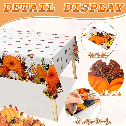 Miniatura 3 de Peryiter 4 manteles de Acción de Gracias, mantel de otoño de 54 x 108 pulgadas, diseño de calabaza, rectangular, de plástico, desechable, para mesa