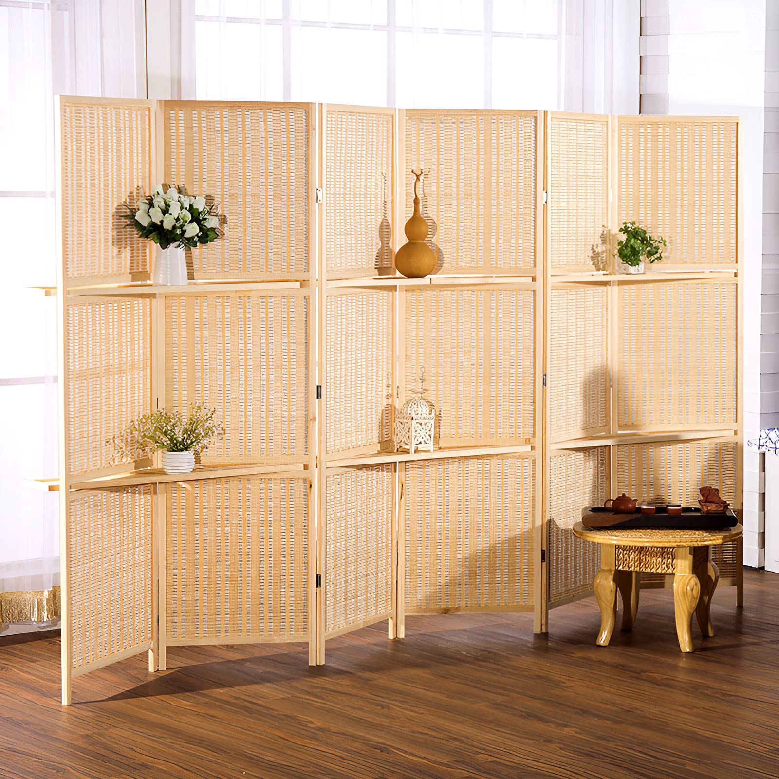 Amazon｜NURBAL パーテーション 間仕切り 4連 天然木製衝立 屏風 高さ  