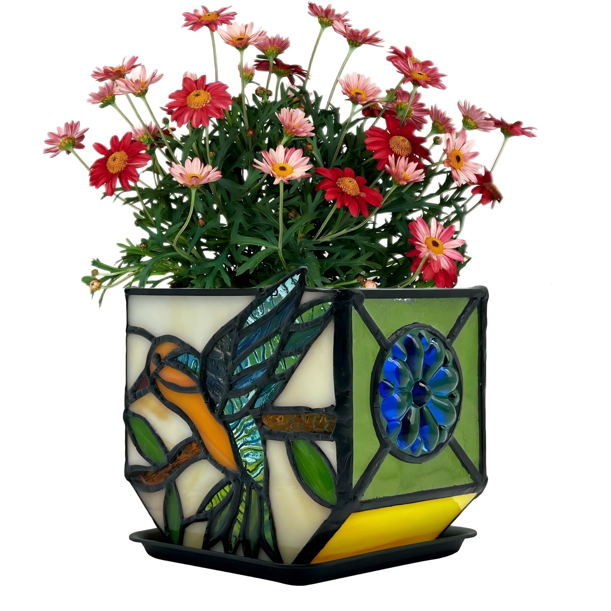 Entlityful Handcrafted Stained Glass Hummingbird Planter