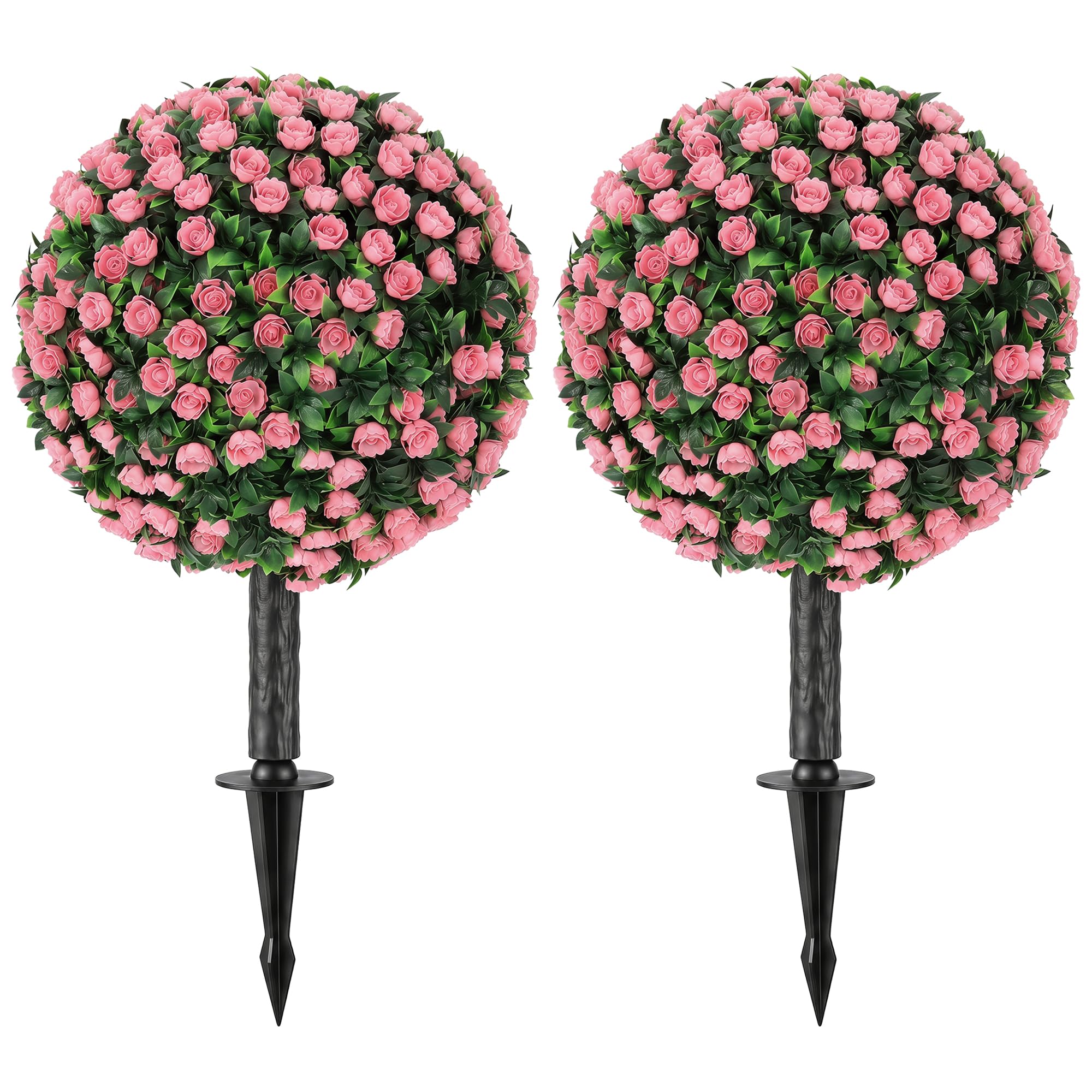 HOMCOM 55cm Artificial Rose Topiary UV-Resistant Fake Plants Set of 2 Pink
