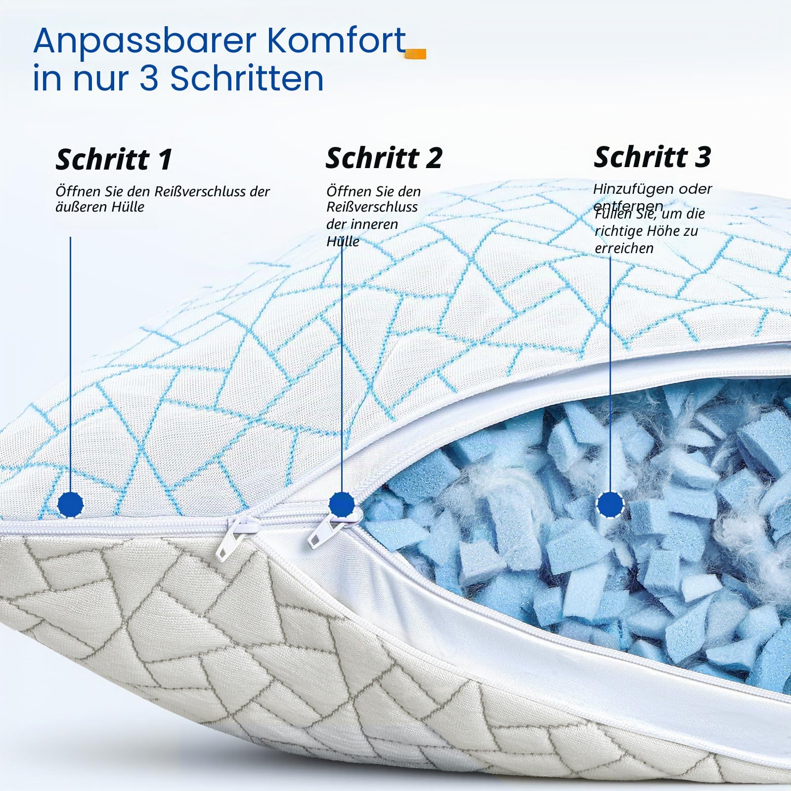 A-Pce Höhenverstellbares kühlendes kopfkissen 76x51cm (2er Set) | Allergiker großes Schlafkissen mit Mikrofaserfüllung, Atmungsaktiv Zerkleinerter Memory Foam Kissen für alle Schläfer
