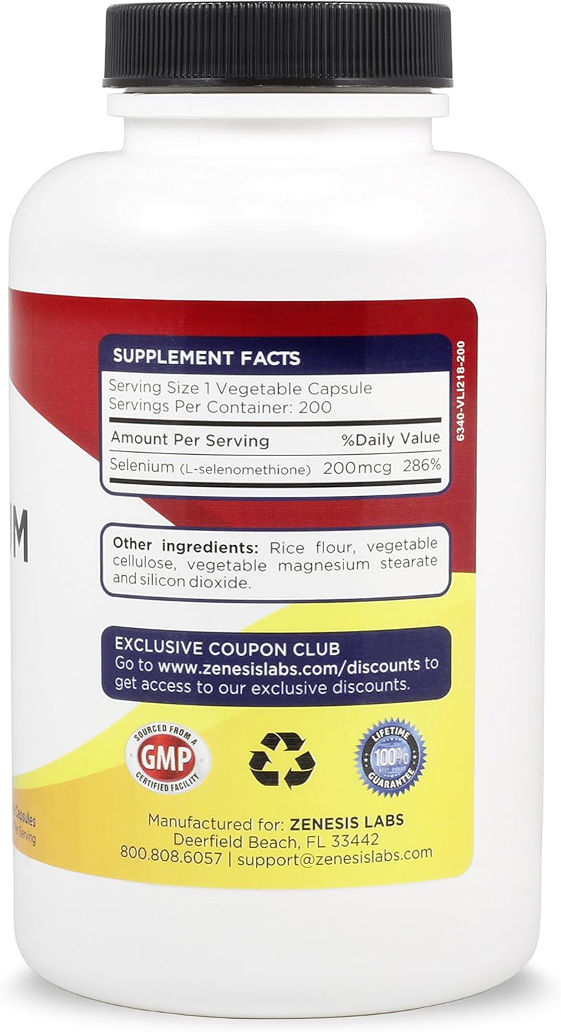 Selenium - Supports Thyroid Health - 200 mcg - 200 Capsules : Health & Household