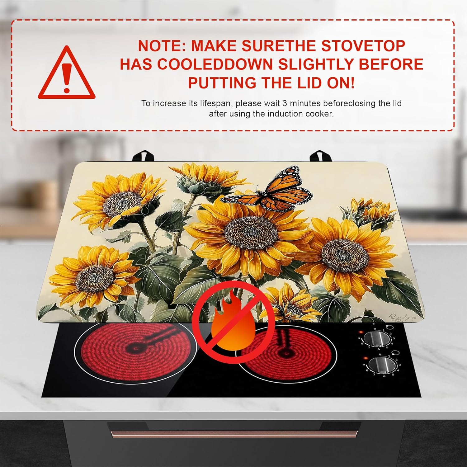 Stove Top Cover Retro Flower Gas Stove Top Cover for Home Decoration Kitchen Pad Non-Stick Washable Cooktop Covers Countertop Protector Keep Stove Clean 28"x20" (sunflower-1)