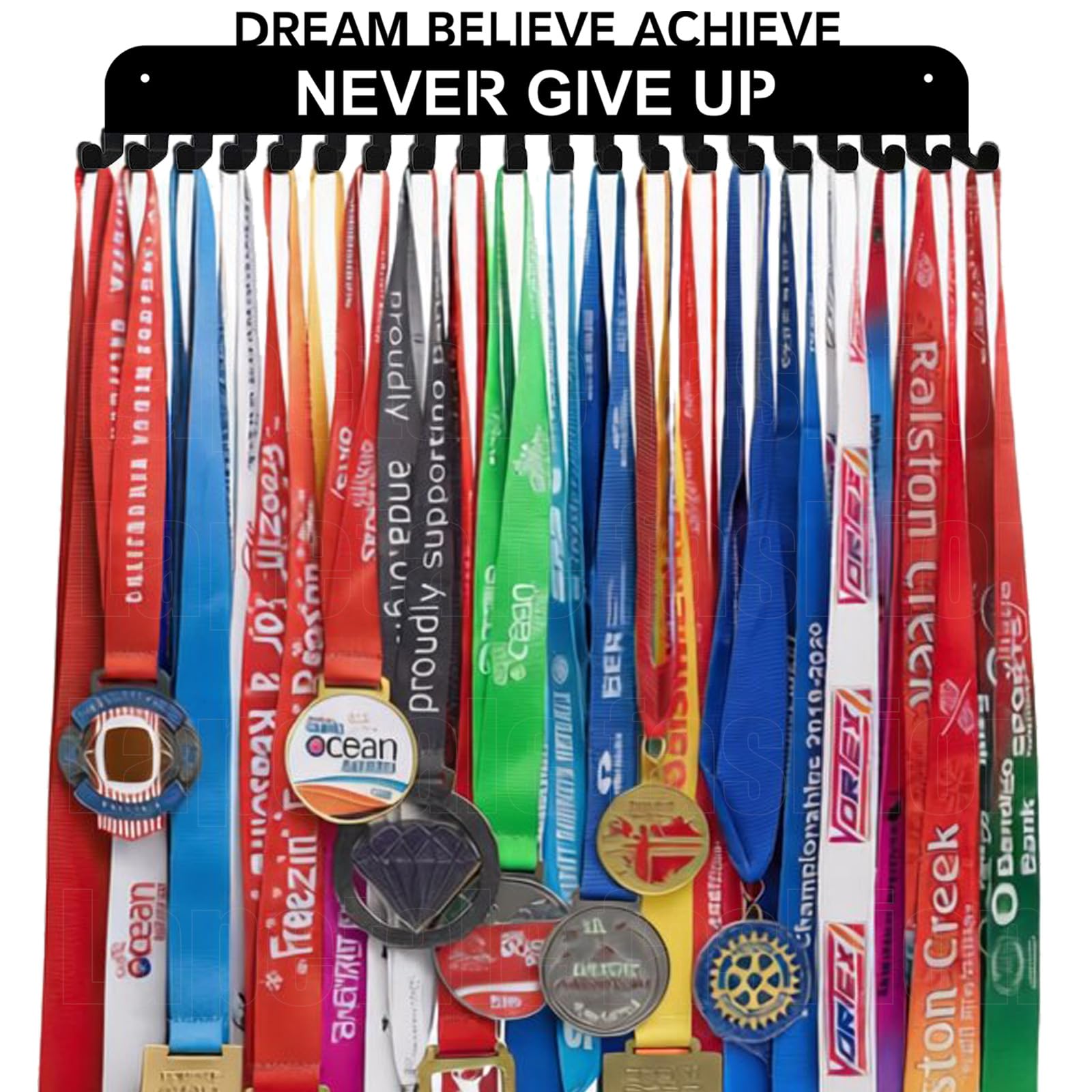Medal Hanger Display - She Believed She Could She Did - Personalized Medal Holder for Sport Race Runner Sturdy Steel Metal Plaque Over 63 Medals Awards Easy to Install
