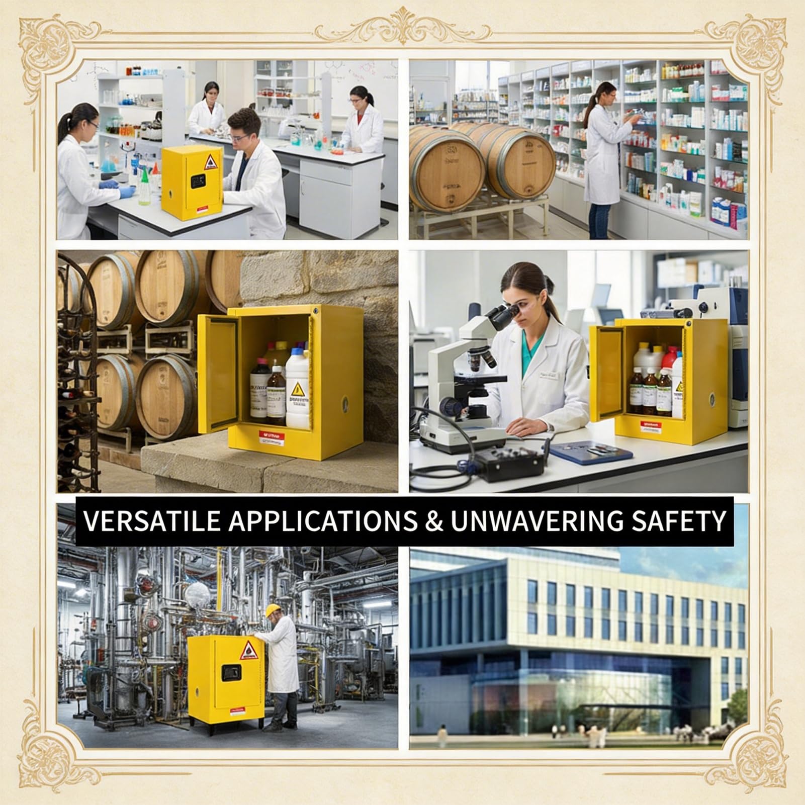 Armario de Seguridad Amarillo 8L y 15L - Antiexplosivo para Líquidos Inflamables - Almacenamiento Químico con Toma de Tierra para Laboratorio, Taller, Industria(2gal)