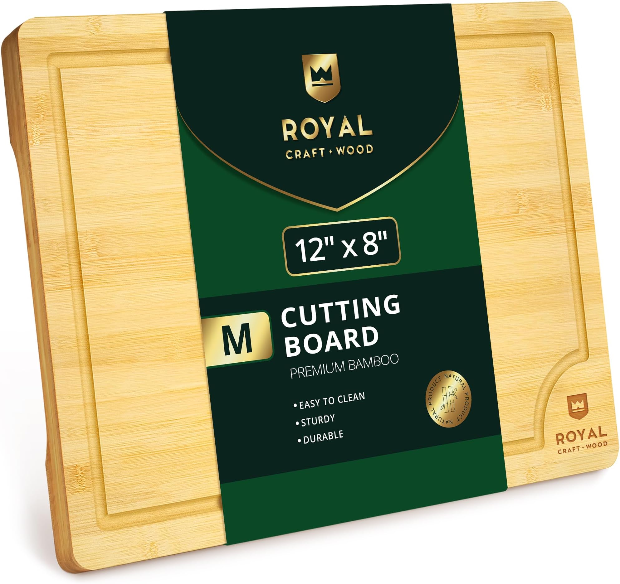 ROYAL CRAFT WOOD Organic Bamboo Cutting Board with Juice Groove - Kitchen Chopping Board for Meat (Butcher Block) Cheese and Vegetables