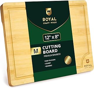 ROYAL CRAFT WOOD Organic Bamboo Cutting Board with Juice Groove - Kitchen Chopping Board for Meat (Butcher Block) Cheese and Vegetables