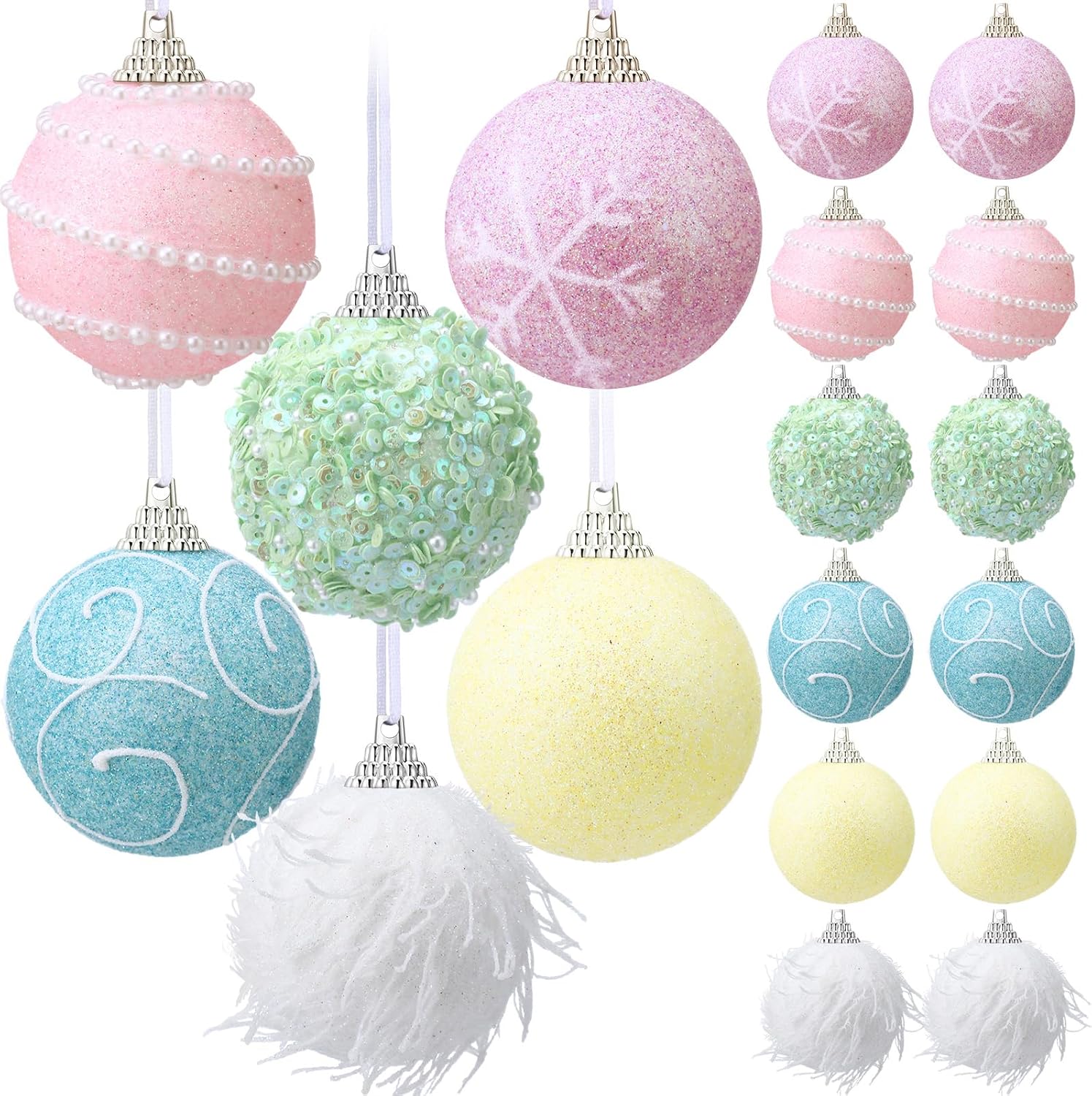 Syhood 12 Pcs 2.4 Inch Pastel Christmas Ball Ornament Set Halloween Shatterproof Xmas Ornament Glitter Foam Christmas Balls Decorative Hanging Ornaments Tree Decoration for Xmas Holiday