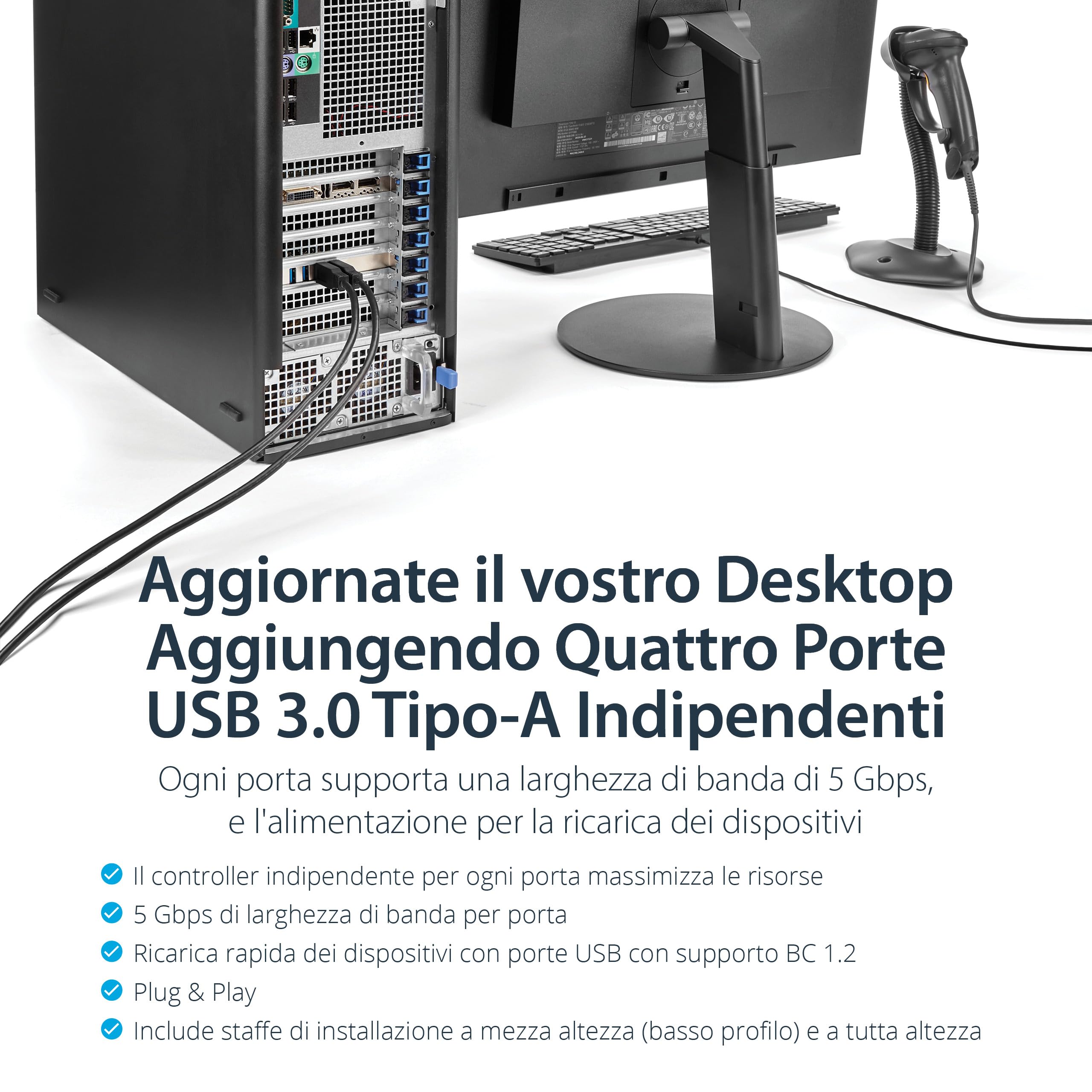 StarTech Scheda PCIe USB 3.0 4 Porte, 5Gbps, UASP (PEXUSB3S44V) | USB 3.2 Gen 1, Alimentazione SATA e LP4, Scheda di Espansione