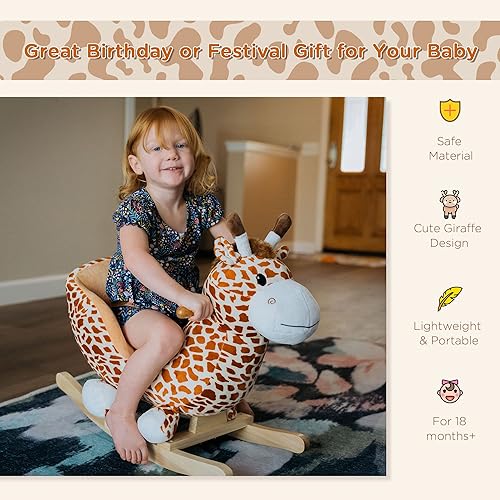 Miniatura 3 de Qaba Caballo mecedor de peluche para niños, estilo jirafa con canción para 18-36 meses, color marrón