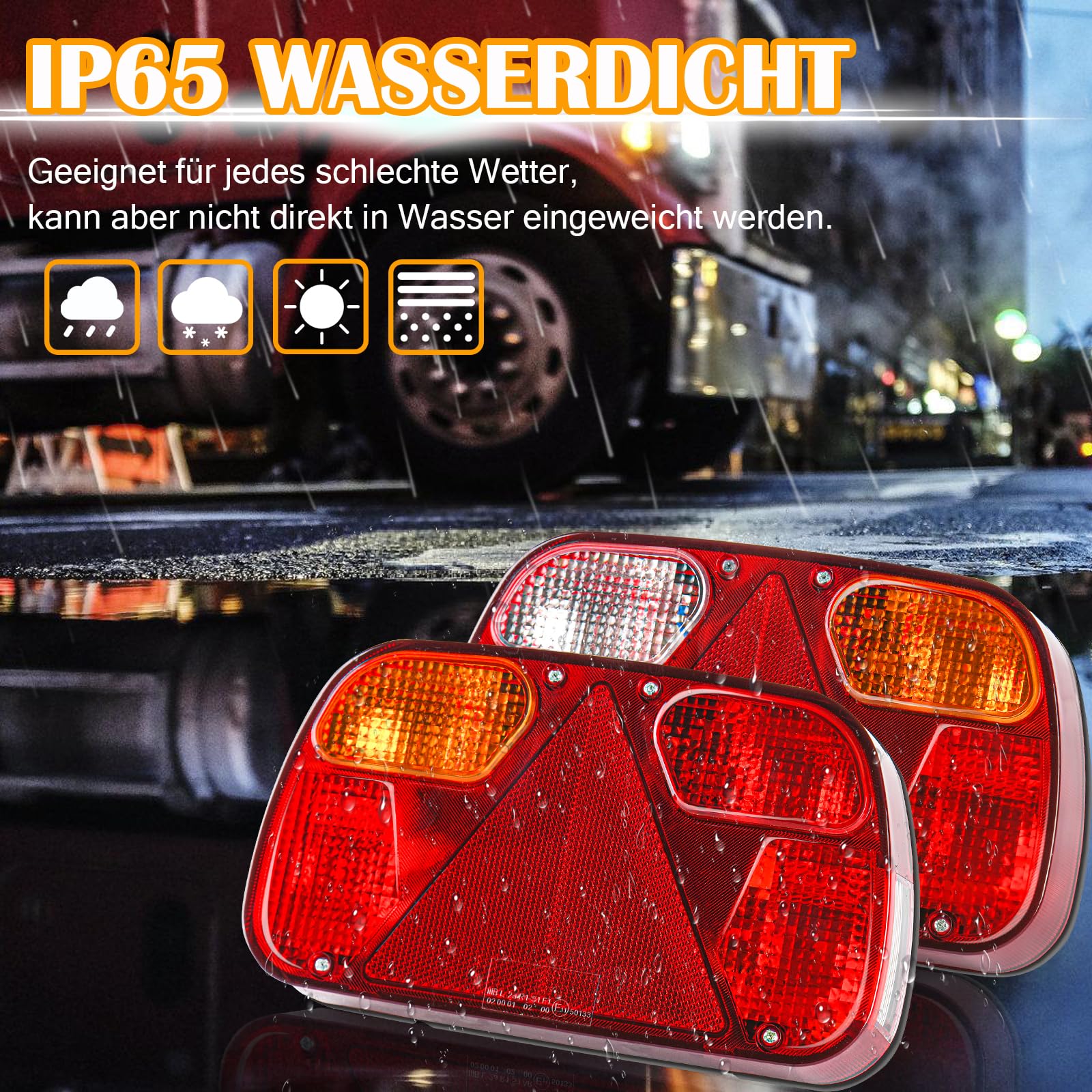 Warmfay Anhänger Rückleuchten, 12V Universal Rückleuchten Set Anhänger 13 Polig Stecker 5M Kabelsatz, PKW LKW Beleuchtung mit E11-Zertifiziert für Straßenverkehr Zugelassen
