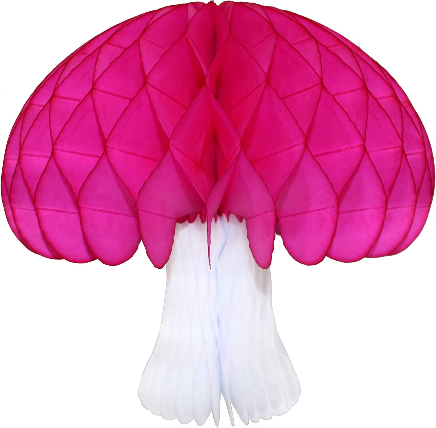 Rainbow Themed Set of 4 Large 16 Inch Honeycomb Tissue Paper Mushroom Party Decorations (Turquoise, Lime, Yellow, Cerise with White Base)