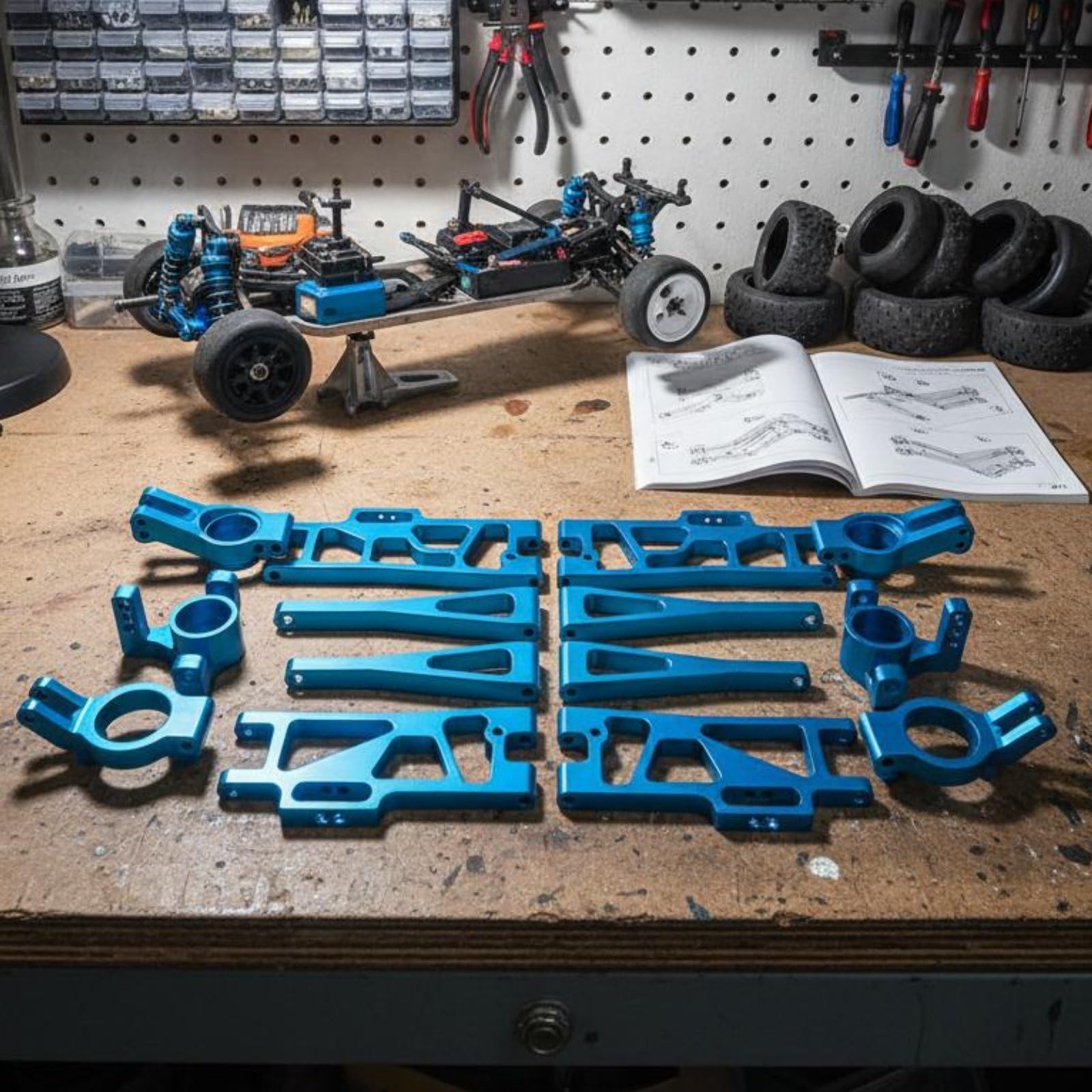 Piezas para Coche RC Kit de Suspensión Brazo de Control Soportes Dirección Copas Rueda Metal Compatibles Wltoys Instalación Sencilla Adecuadas para, Oro