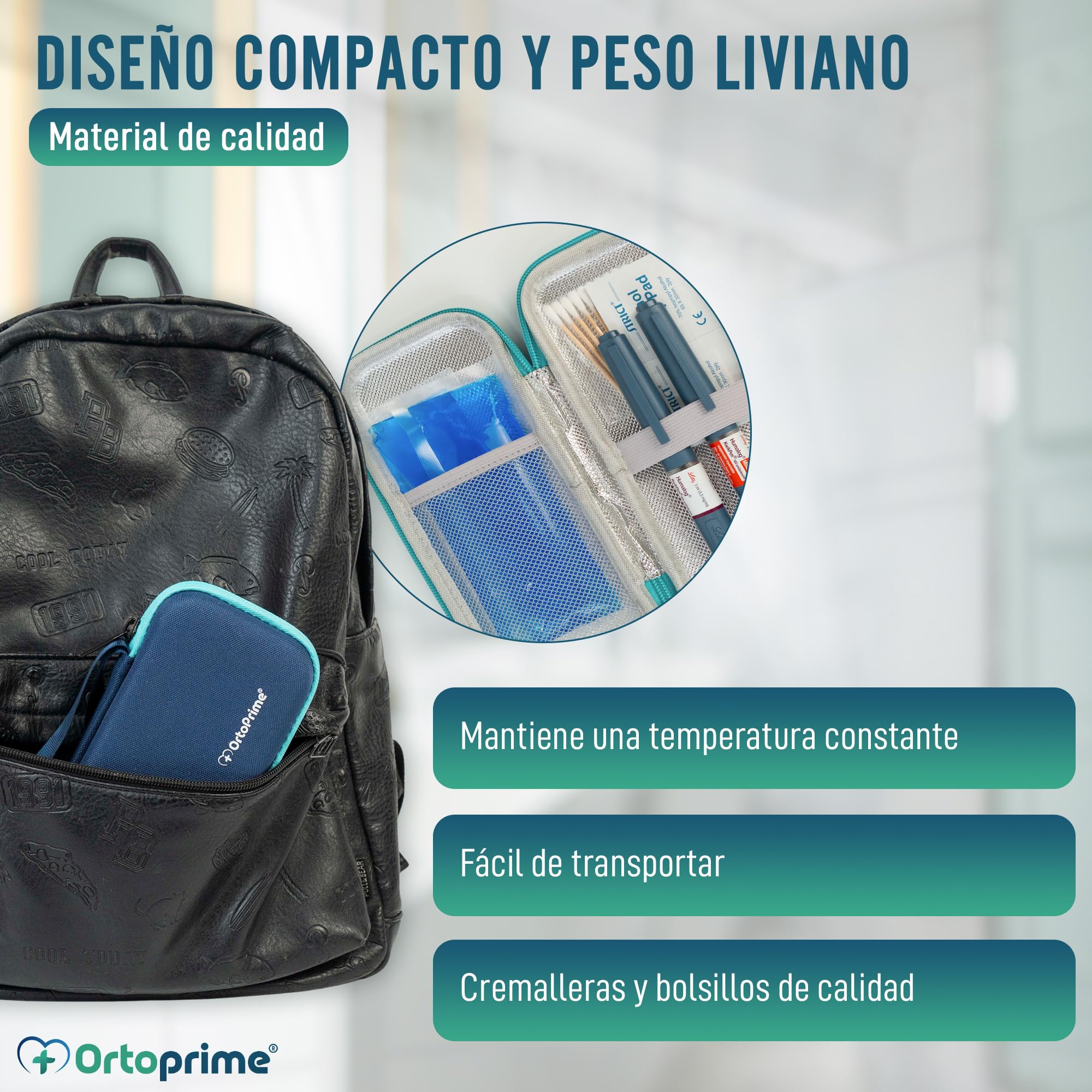 OrtoPrime Nevera para Insulina FRÍO X2 GELES INCLUIDOS Porta insulina Isotérmico 12H Viaje Portátil para DIABÉTICOS