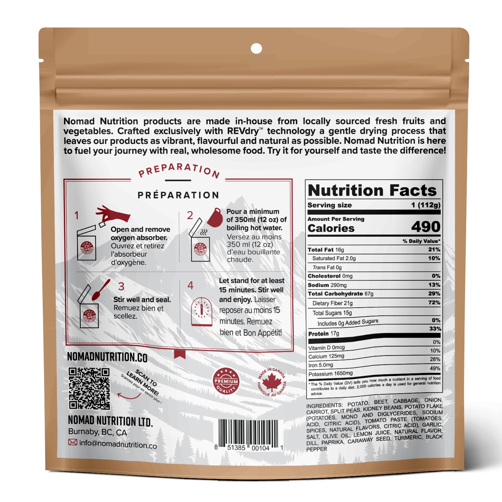 Nomad Nutrition Ukrainian Borscht | Instant Freeze Dried Backpacking & Camping Food | Plant-Based, Non-GMO Hiking Meals with High-Energy, Vegan, Gluten-Free | 112g - 1 Pack