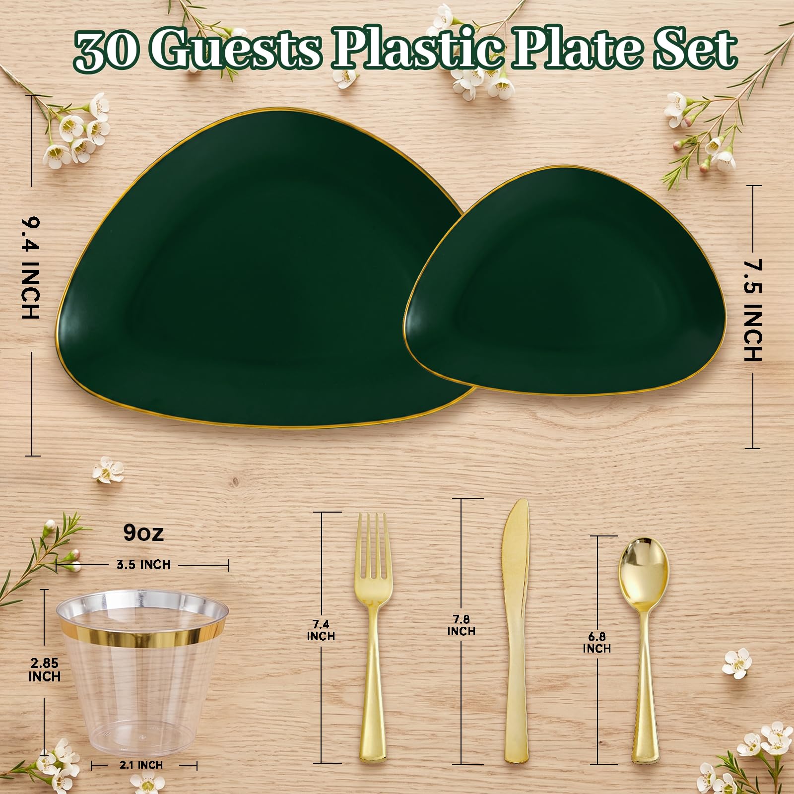 Green Gold Disposable Plates & Cutlery Set - 180pcs -7