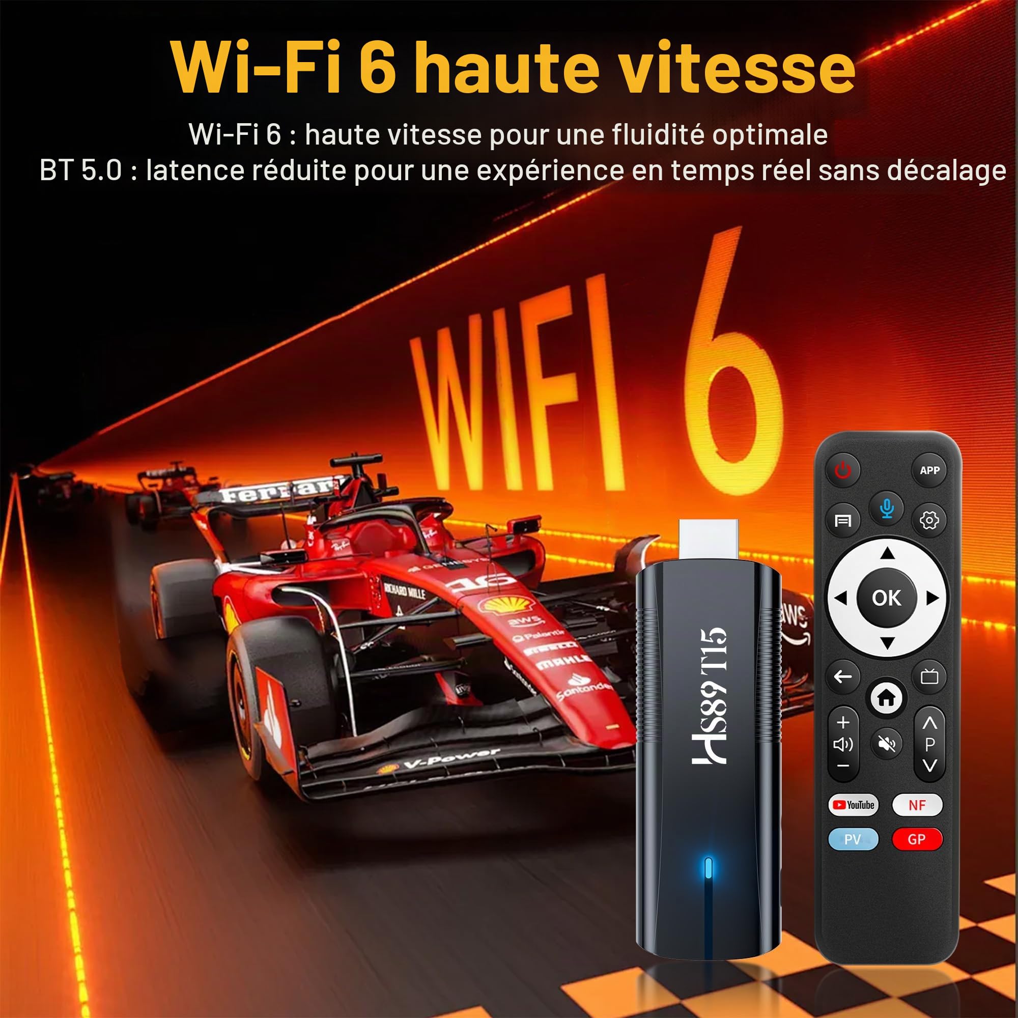 Clé TV Android 14, RK3539 Quad-Core, 2 Go de RAM 16 Go de ROM, WiFi 6, BT 5.4, 4K