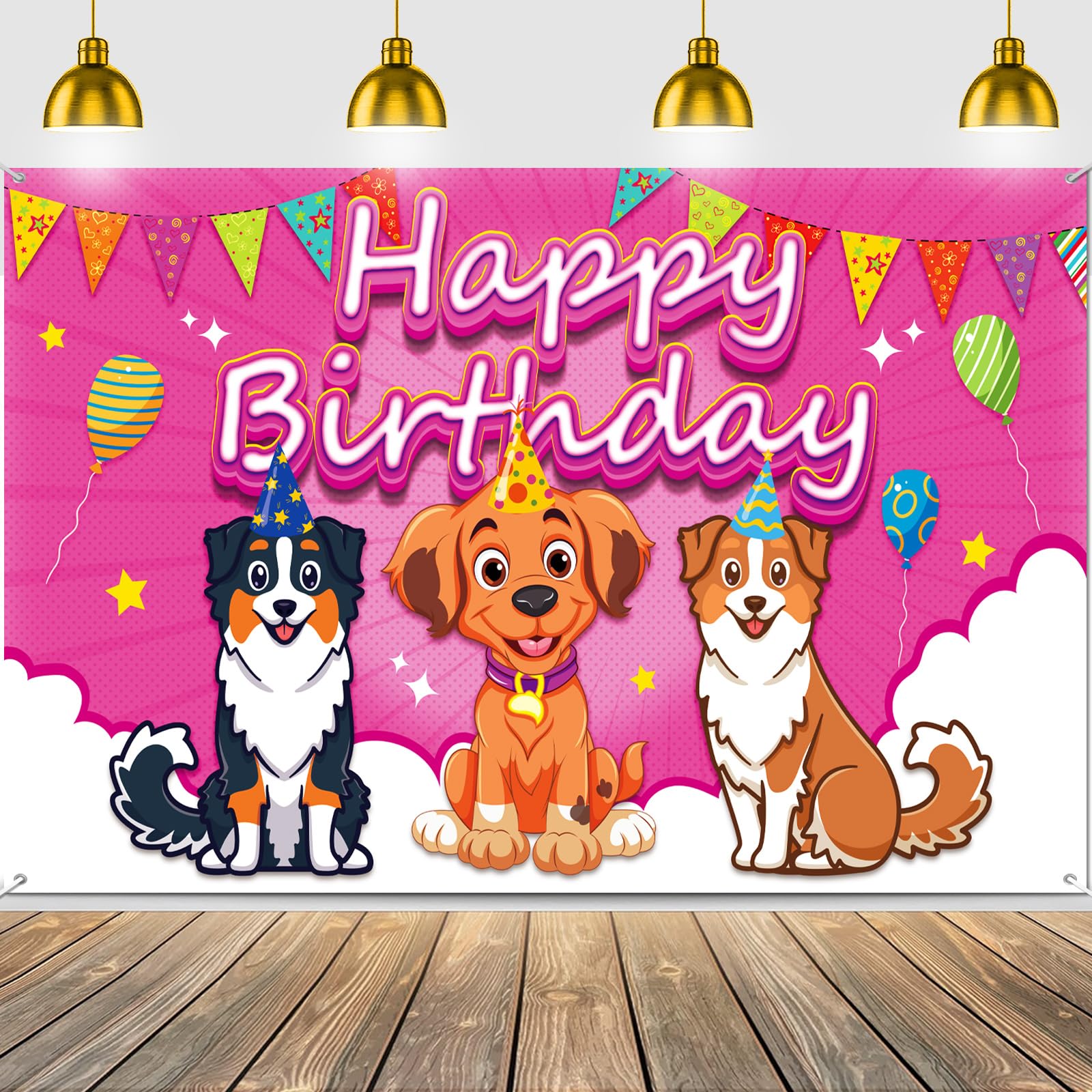 Dog Birthday Decorations, Pink Puppy Birthday Party Supplies-Dog Themed Backdrop Banner for Girls, Dog Birthday Backdrop Photography Background Photo