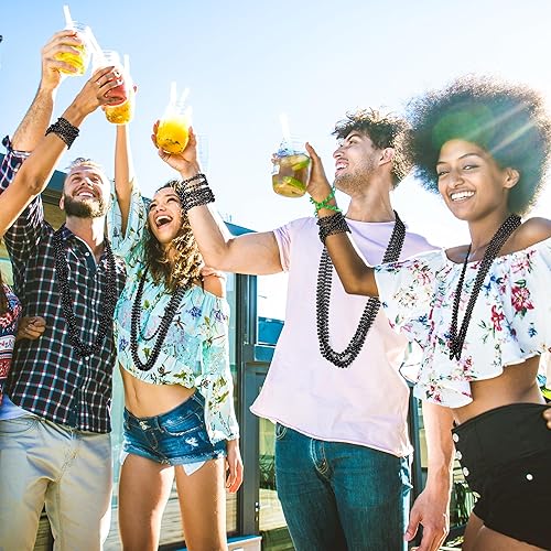 Vista 7 de Collar de cuentas negras para Halloween, 100 unidades, collar de cuentas de Mardi Gras, 33 pulgadas, disfraz, desfile, festivales de Halloween