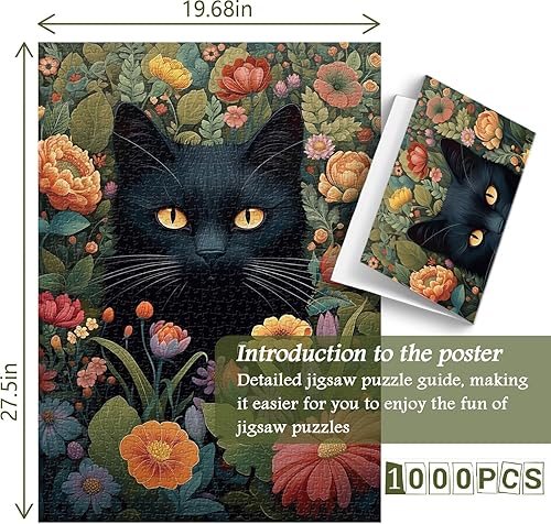 Miniatura 4 de Rompecabezas vintage de gatos para adultos de 1000 piezas en adelante, colección de rompecabezas de flores de PICKFORU animales y plantas,