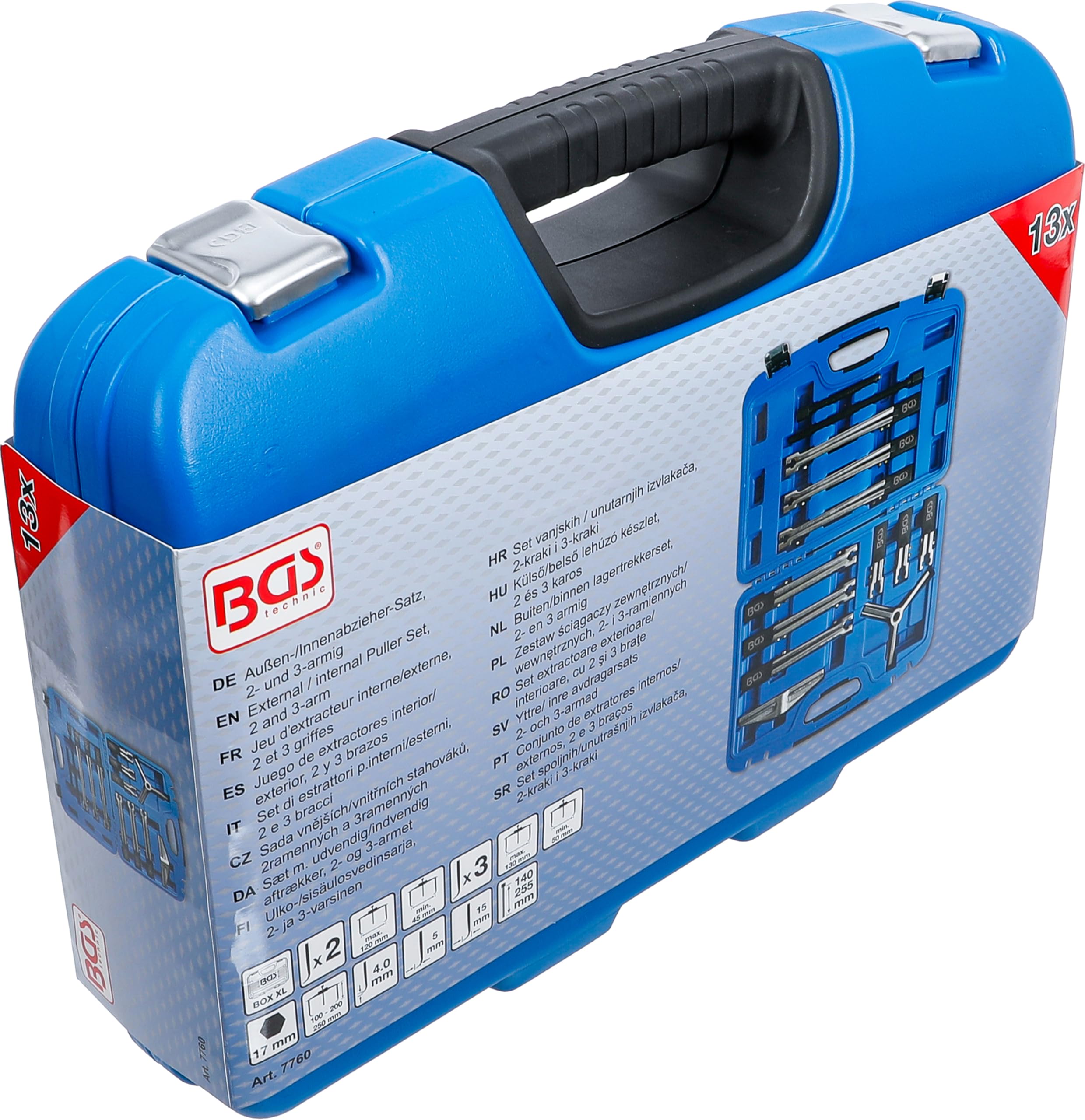 BGS 7760 | Set di estrattori p.interni/esterni, 2 e 3 bracci | 13 pz.