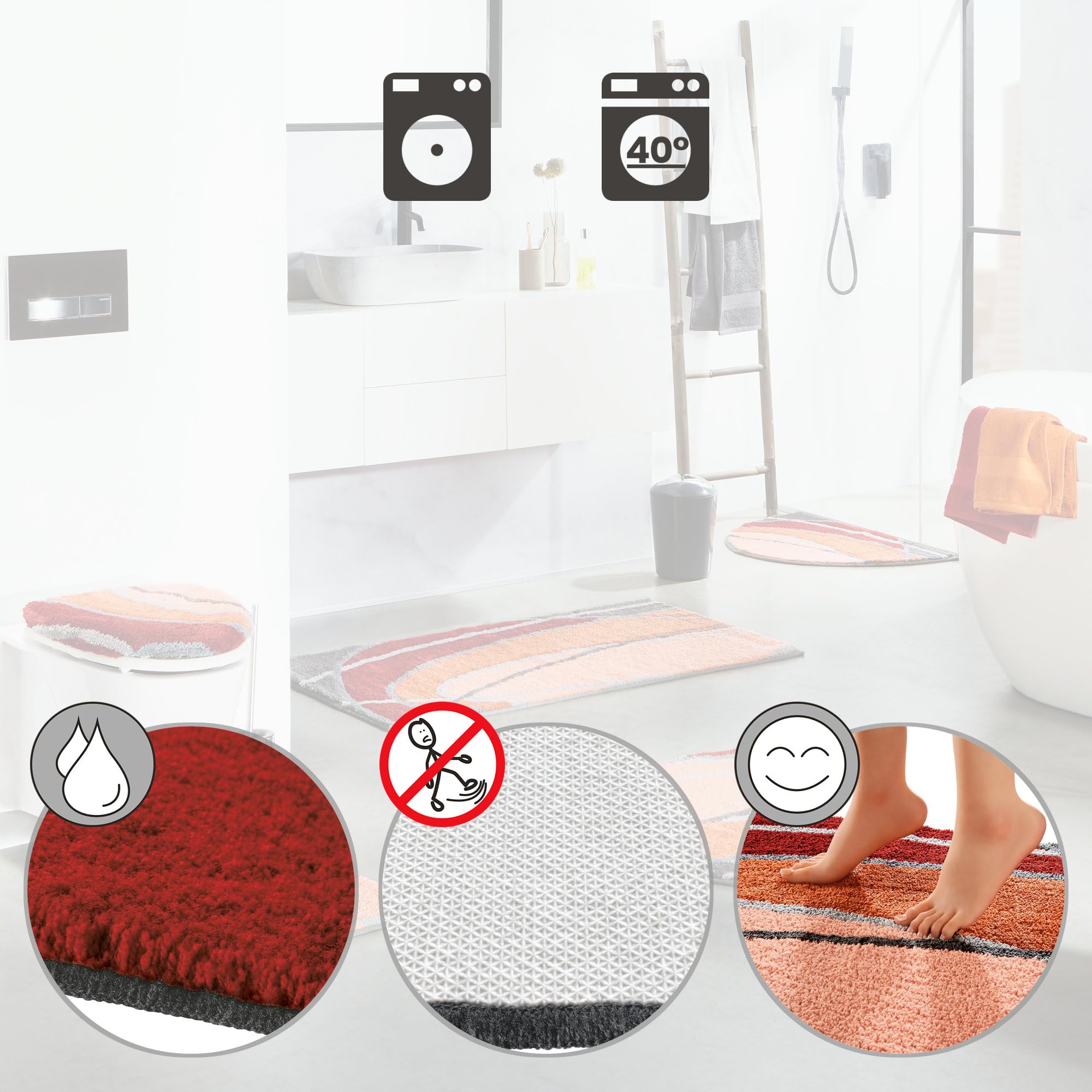 REDBEST Badematte Terra rund 90 cm Ø WC-Vorlage Duschmatte