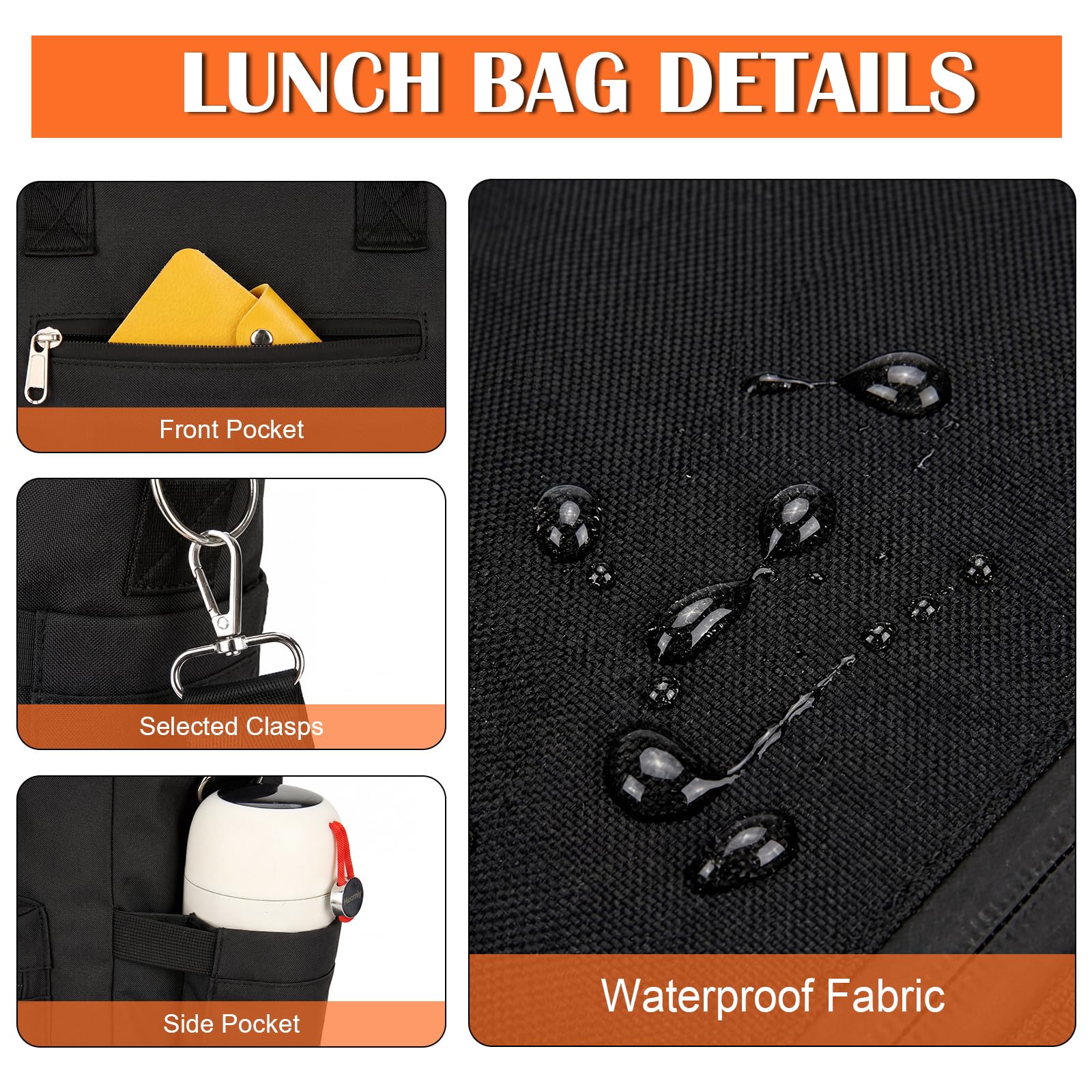 Nanxson ha isolato la borsa di pranzo per gli uomini delle donne le borse termiche del pranzo il contenitore di pranzo per il picnic di lavoro (15.5L, Nero)
