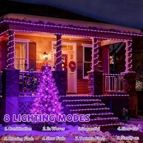 Miniatura 3 de YEGUO Luces solares moradas para Halloween, 2 paquetes de luces LED de 33 pies cada uno con cadena de 100 luces LED impermeables para exteriores,