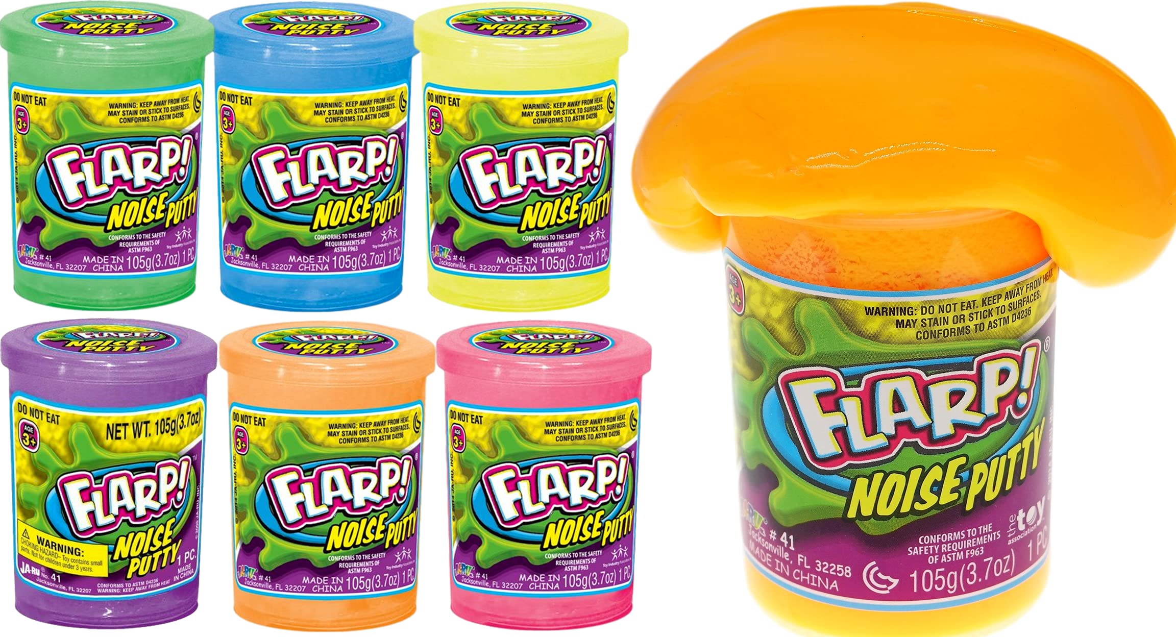 JA-RU Flarp Noise Putty Fidget Toy (6 Pack) – Scented Sensory Putty for Kids | Stress Relief Toy, Slime Party Favors, Classroom Prizes & Goodie Bag Fillers. 10041-6s