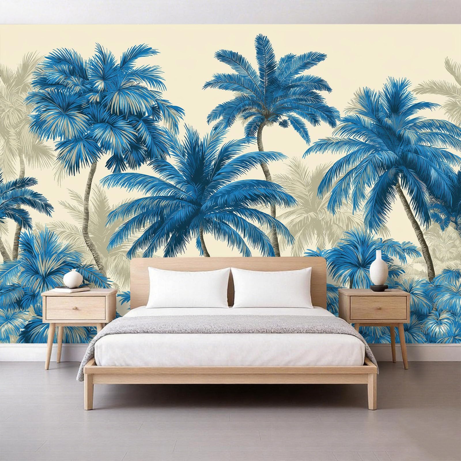 Générique Tapeta 3D panoramiczny obraz ścienny 350 x 256 cm minimalistyczny natura rośliny palmowe tapeta gobelin panoramiczny plakat salon dekoracja ścienna pokój dziecięcy, niebieski