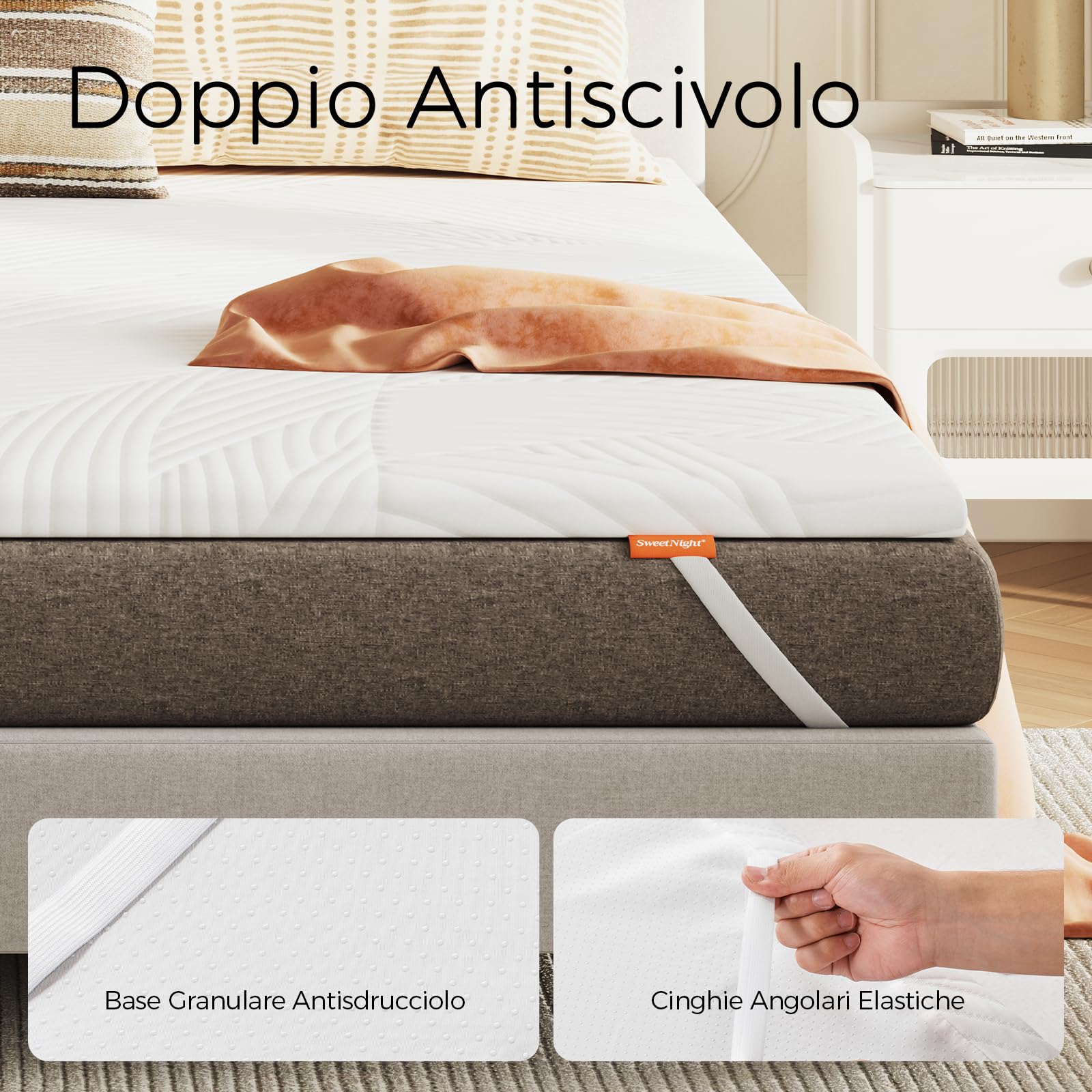 Sweetnight Topper Materasso in Gel 80 x 190 x 5 cm, con Rivestimento Sfoderabile e Lavabile, Coprimaterasso in Memory foam 80 x 190 x 5 cm, con Cinghie Elastiche, Bianco