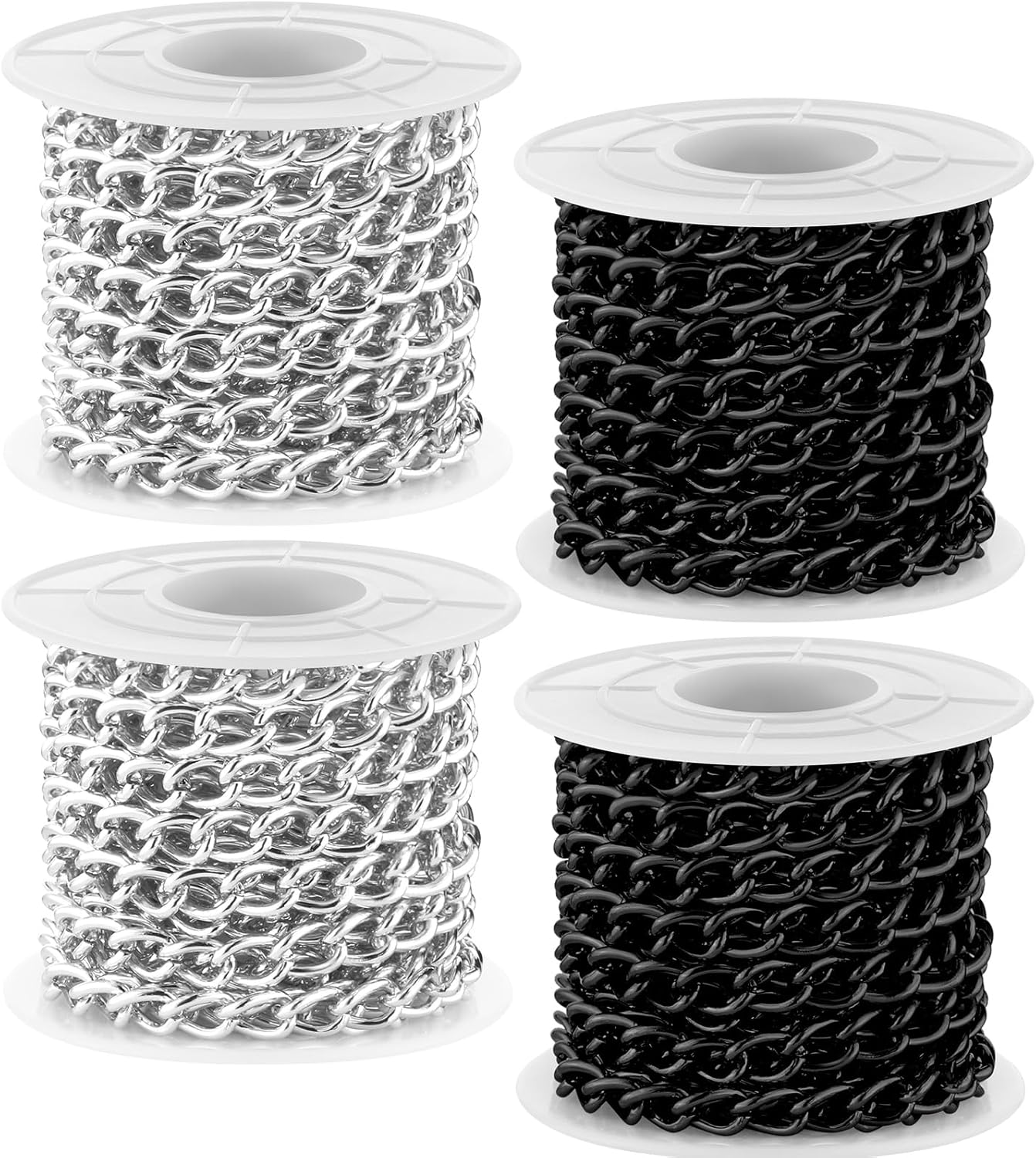Jadive 4 Rolls 39.4 Feet Aluminium Necklace Chains 6.5 mm Twisted Links Spool Chain Jewelry Making Chains for Bracelet Necklace Jewelry Making(Black, Silver)