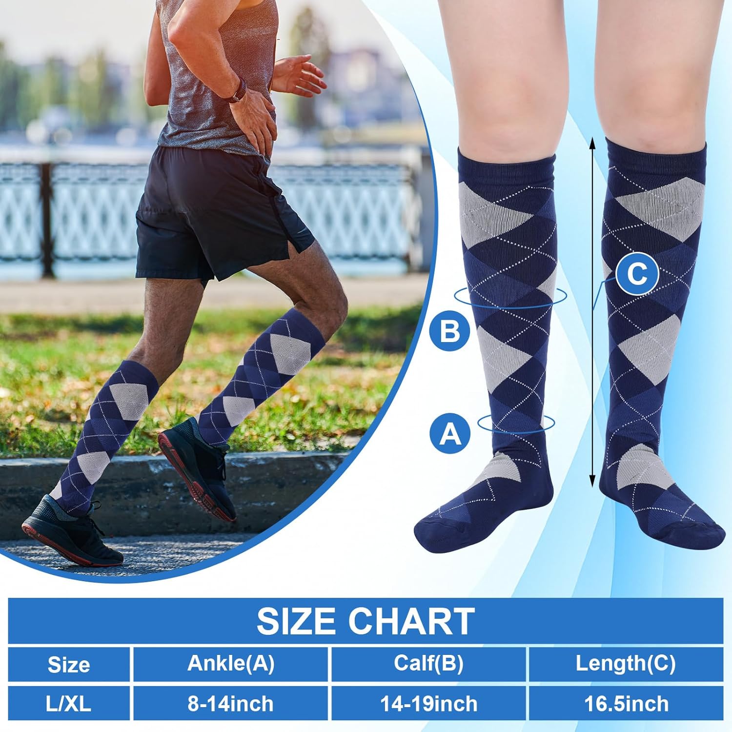 8 Pairs Men Dress Compression Socks Men Knee High Light Compression Socks 8-15 Mmhg Graduated Support Stockings for Father's Day Christmas Gift - Image 3