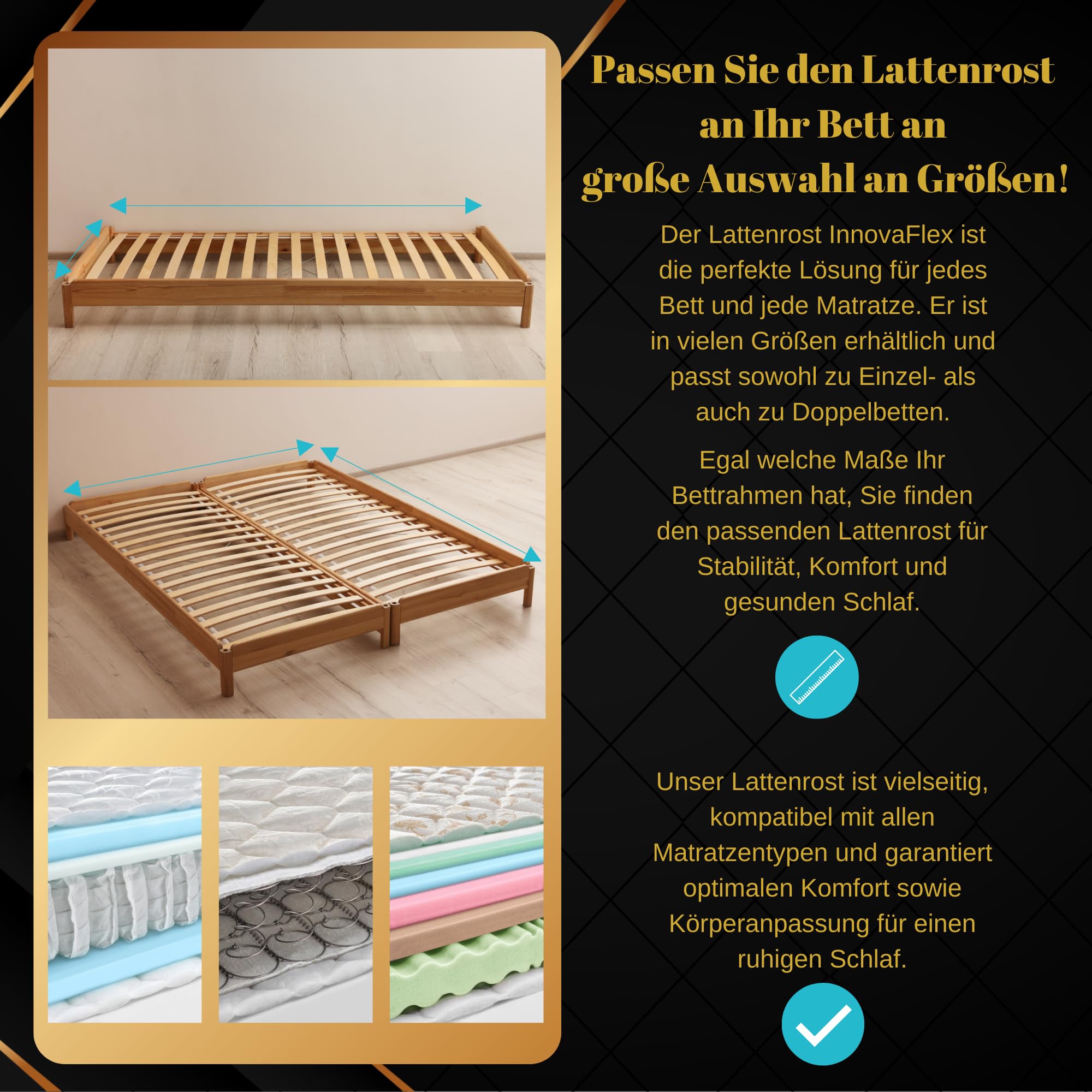 INNOVAHOME Rollrost 100x200 - Stabiler Lattenrost und Lattenrahmen | 18 Flexible Birkensperrholz Federleisten - Belastbarkeit bis 145kg - Geräuscharmer Rolllattenrost mit Schrauben