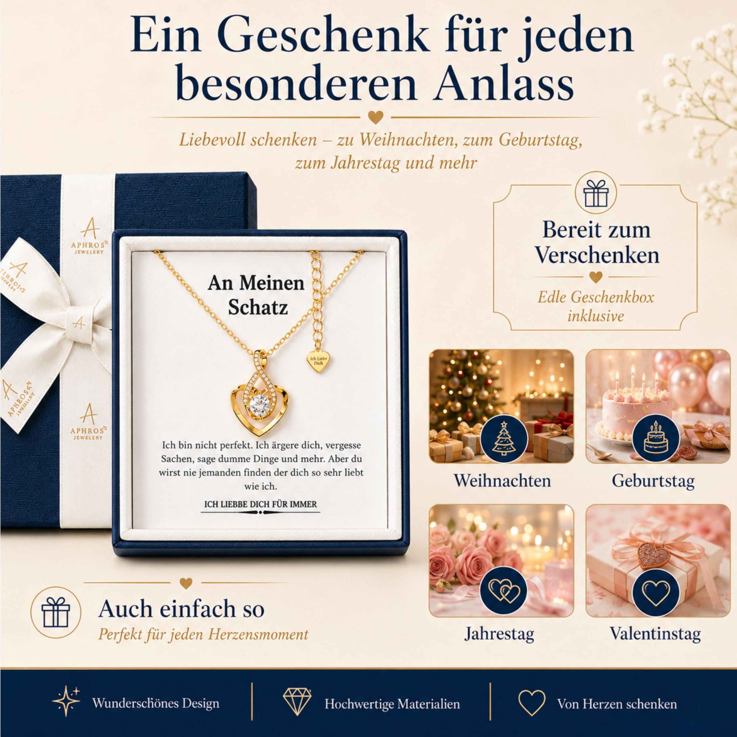 Geburtstagsgeschenke für Frauen,Gelbgold Beschichtet Herzkette für Freundin, Geschenkset frauen, Liebevolle Jahrestag Geschenk für Sie, Weihnacht, Valentinstag,An Meinen Schatz Kette