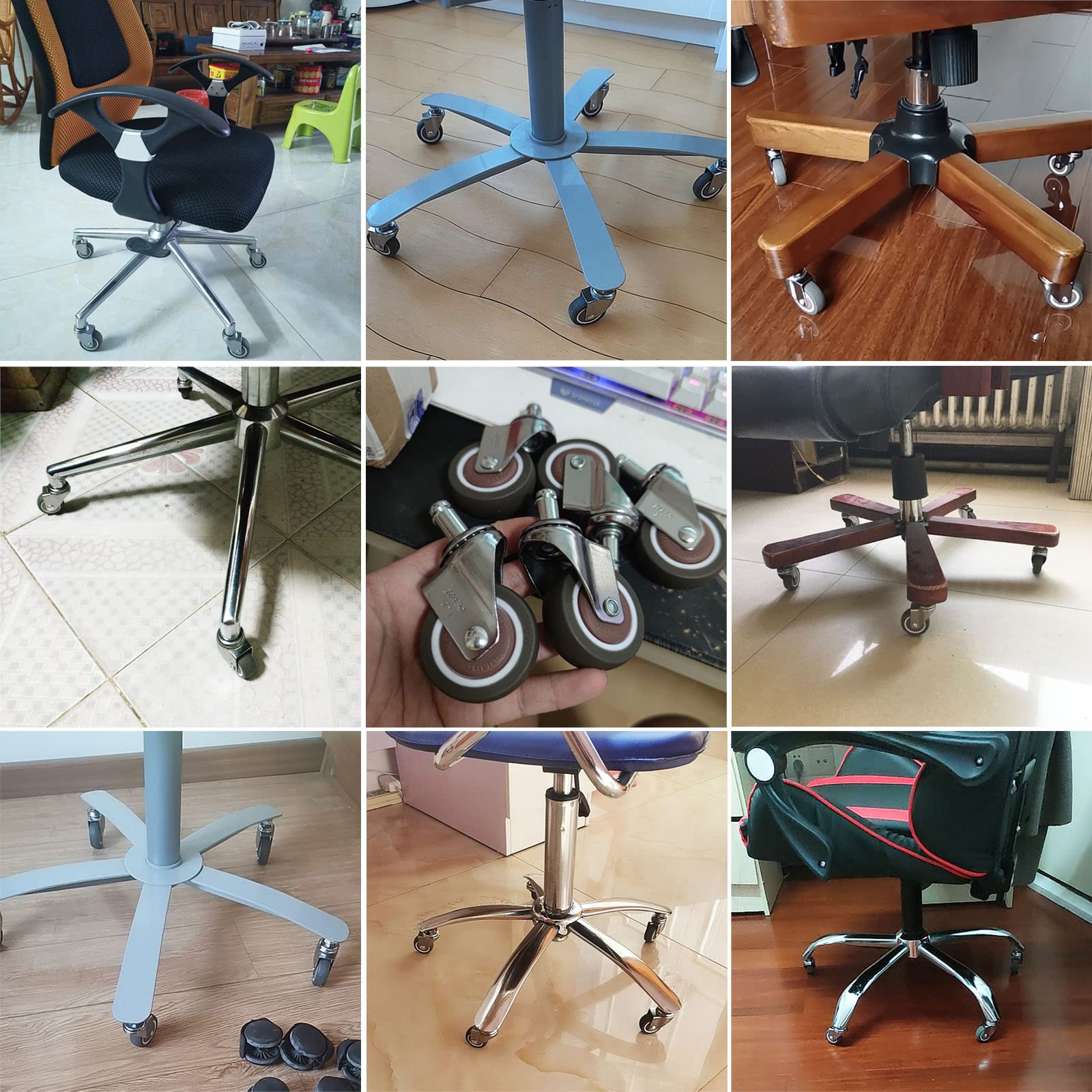 Ciche gumki 38 mm/50 mm do krzeseł obrotowych (5 sztuk), koła obrotowe Niture z trzpieniem (11 x 21 mm), wymiana kół do krzeseł biurowych, obciążenie Bea120~150 kg/2 cale (50 mm)