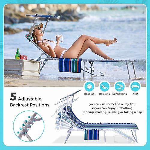 Miniatura 5 de #WEJOY Sillón plegable con toldo para patio, portátil, ajustable, de 5 posiciones, tumbona con almohada y bolsillo de almacenamiento para colocar en